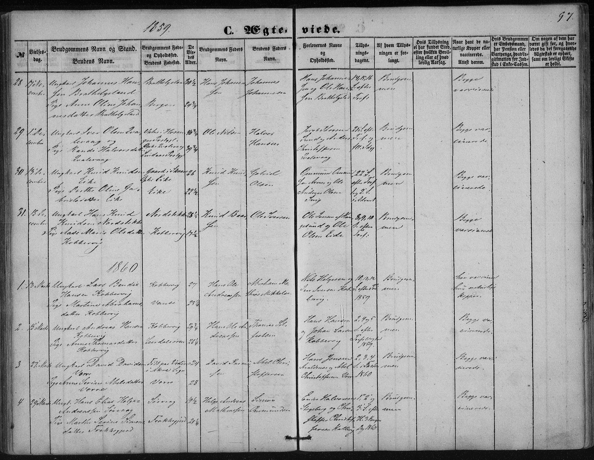 Avaldsnes sokneprestkontor, SAST/A -101851/H/Ha/Haa/L0009: Parish register (official) no. A 9, 1853-1865, p. 97