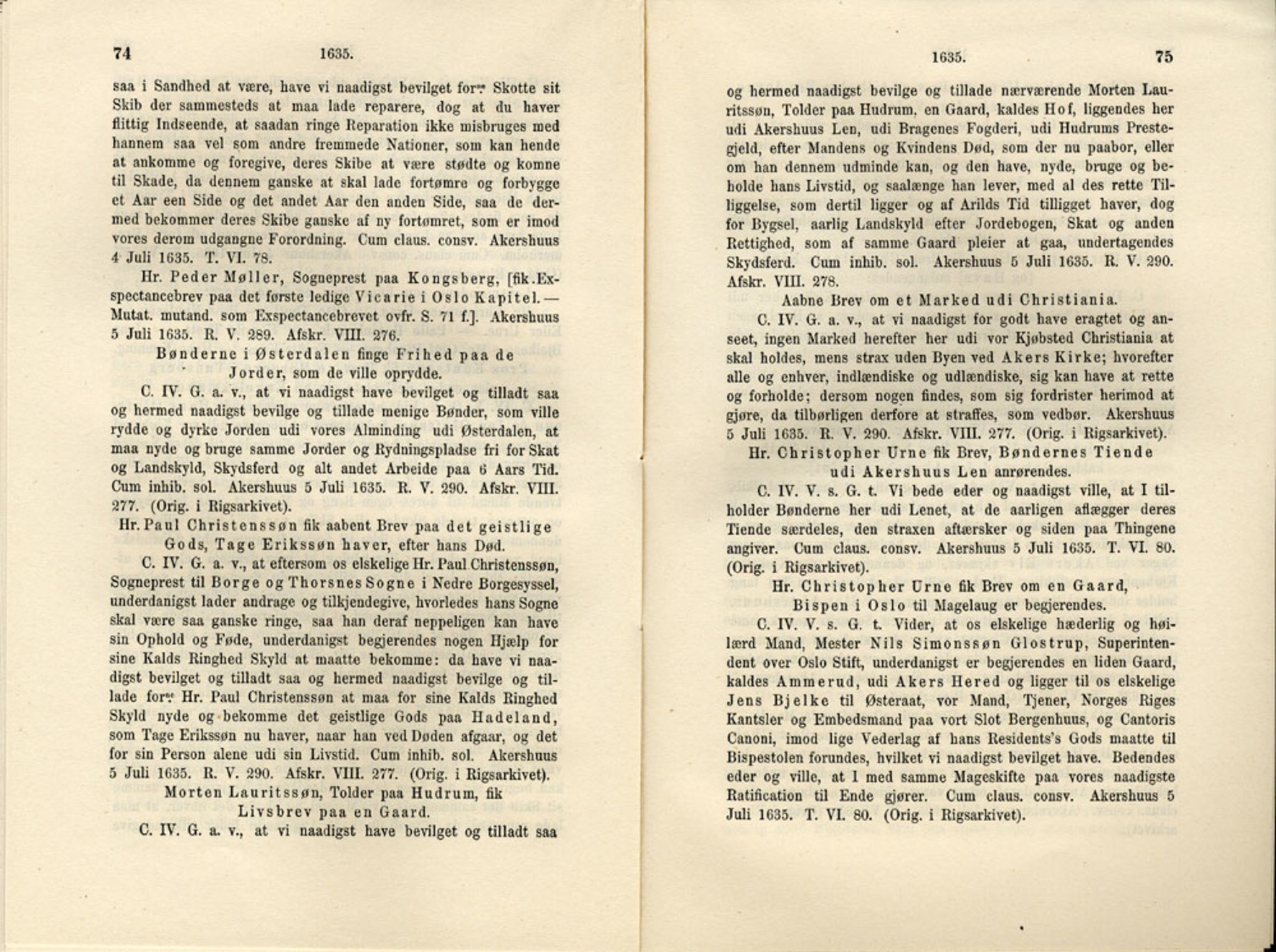 Publikasjoner utgitt av Det Norske Historiske Kildeskriftfond, PUBL/-/-/-: Norske Rigs-Registranter, bind 7, 1635-1640, p. 74-75