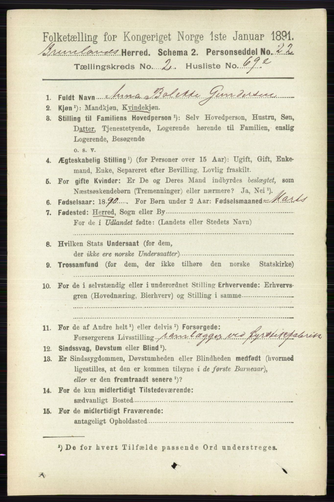 RA, 1891 census for 0726 Brunlanes, 1891, p. 1271