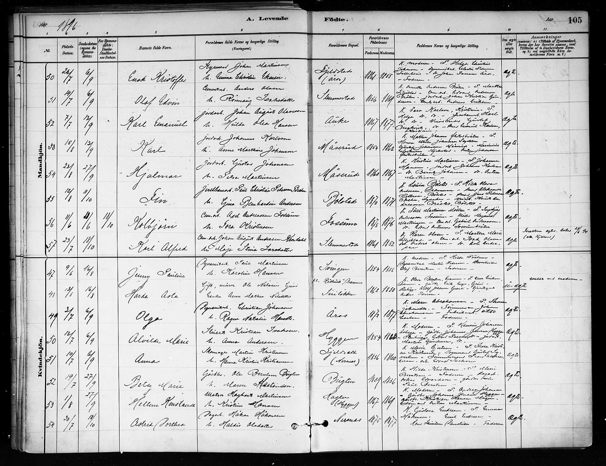 Røyken kirkebøker, SAKO/A-241/F/Fa/L0008: Parish register (official) no. 8, 1880-1897, p. 105