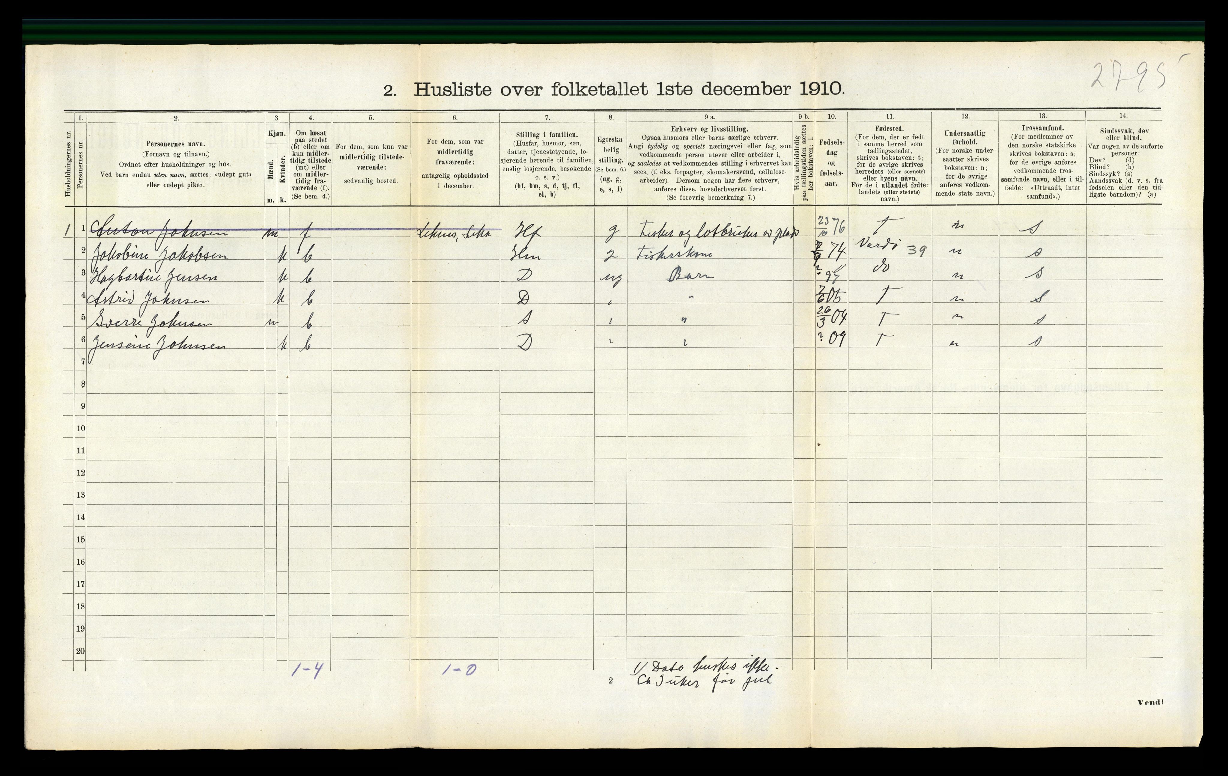 RA, 1910 census for Leka, 1910, p. 171