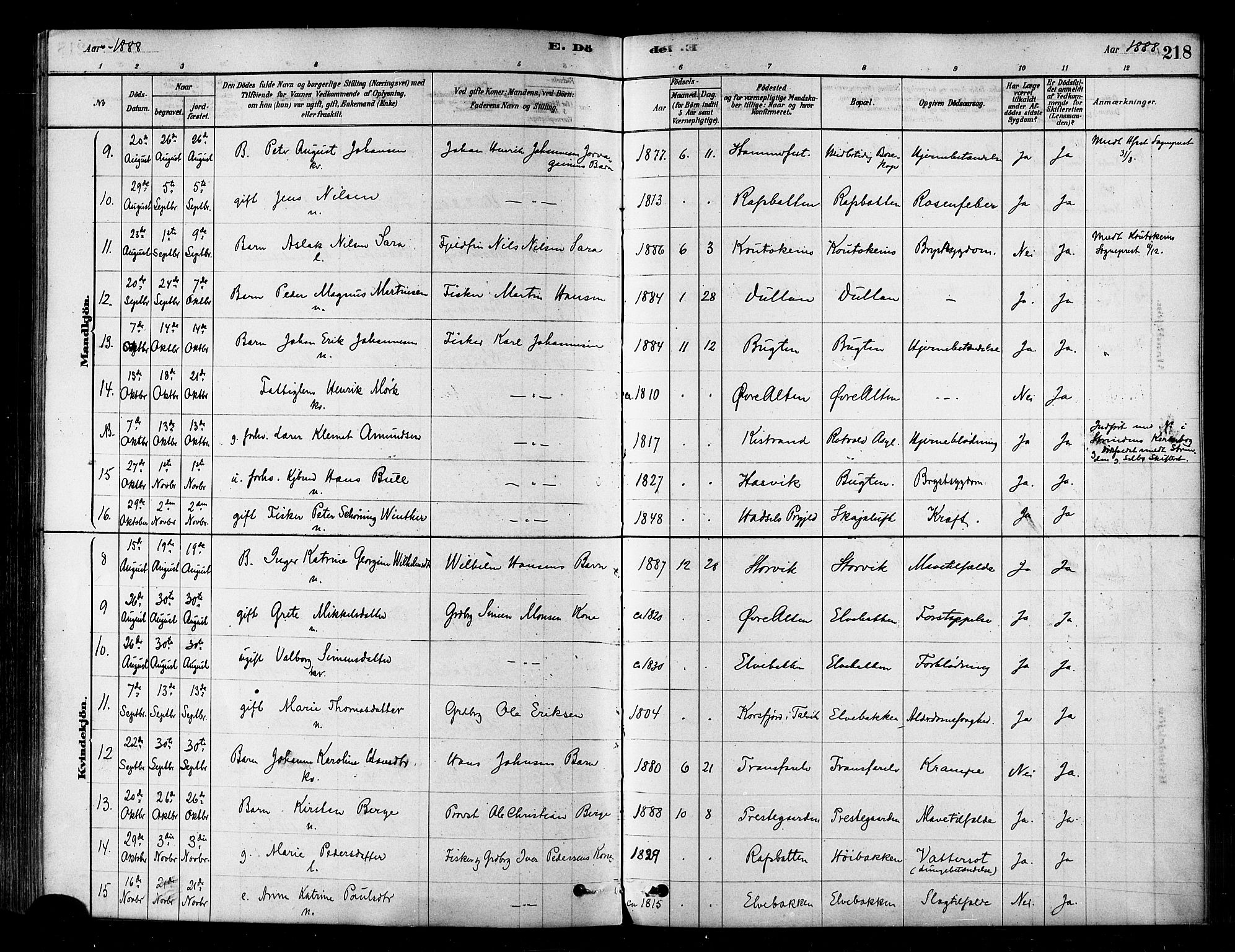 Alta sokneprestkontor, SATØ/S-1338/H/Ha/L0002.kirke: Parish register (official) no. 2, 1879-1892, p. 218