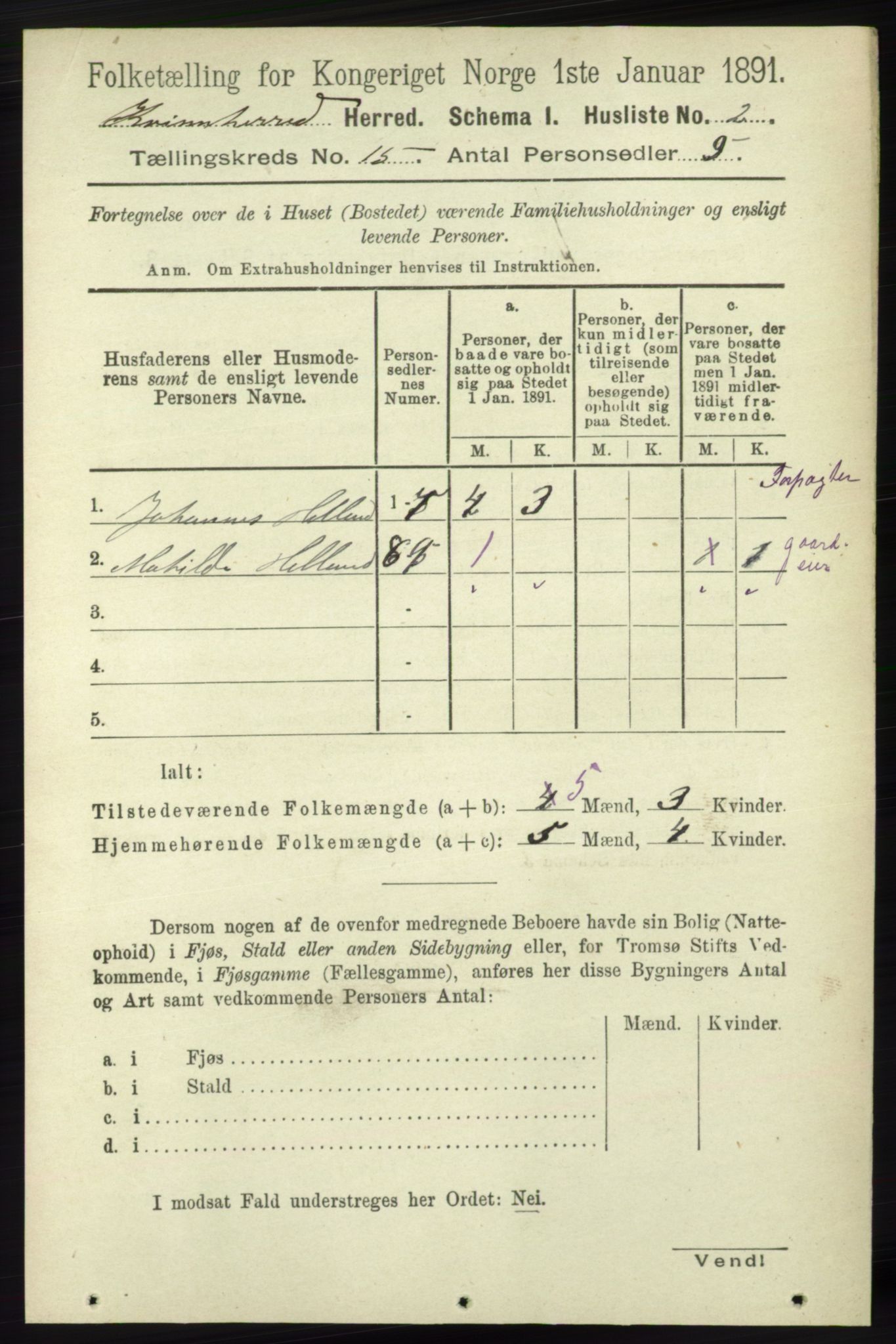 RA, 1891 census for 1224 Kvinnherad, 1891, p. 4955