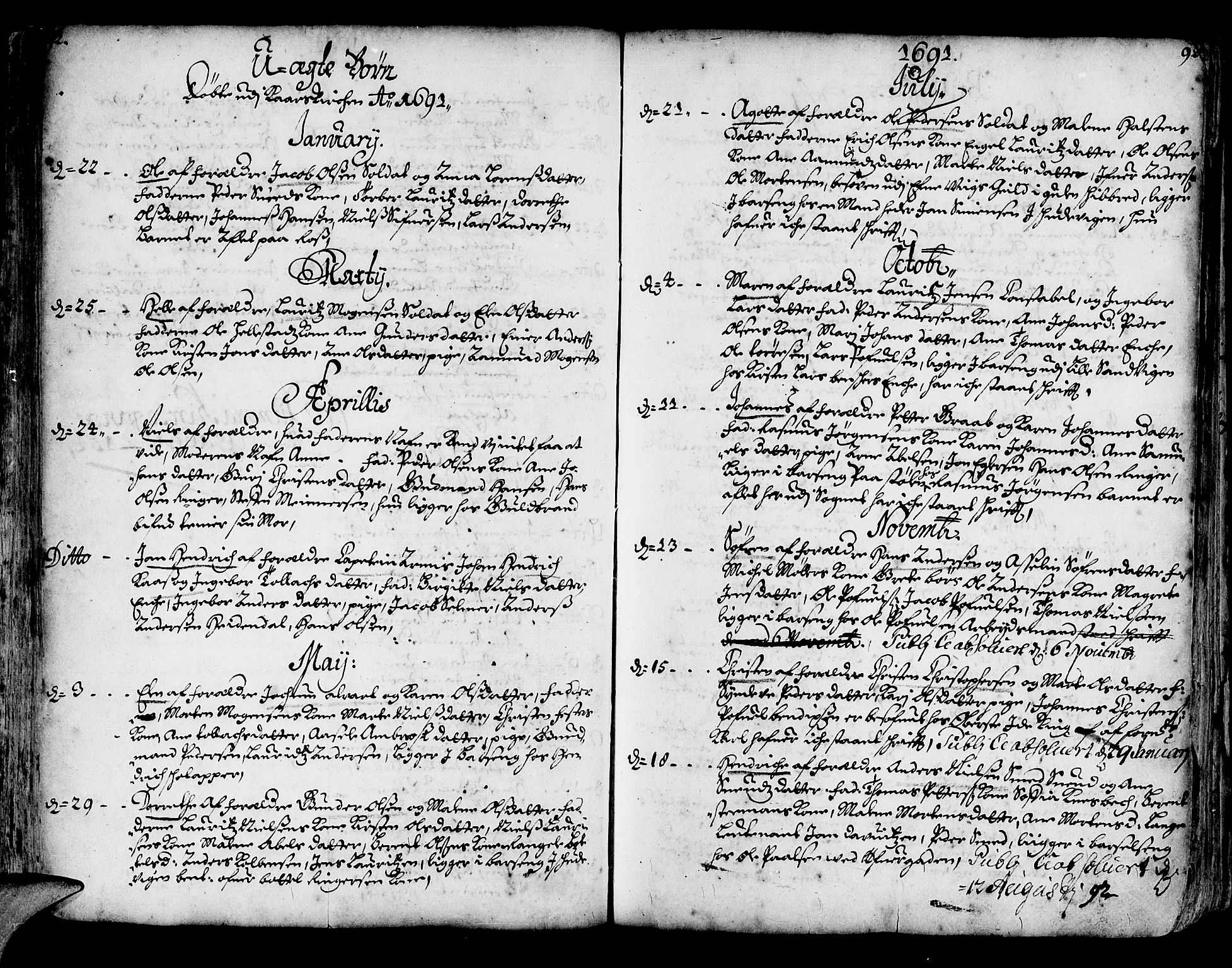 Korskirken sokneprestembete, SAB/A-76101/H/Haa/L0002: Parish register (official) no. A 2, 1688-1697, p. 92-93