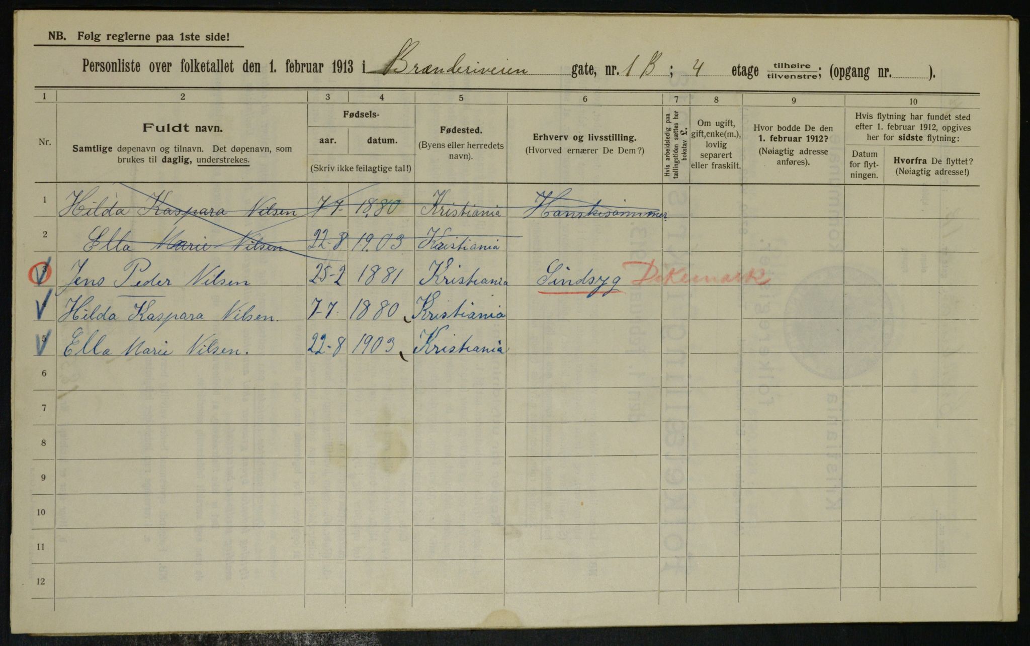 OBA, Municipal Census 1913 for Kristiania, 1913, p. 8577