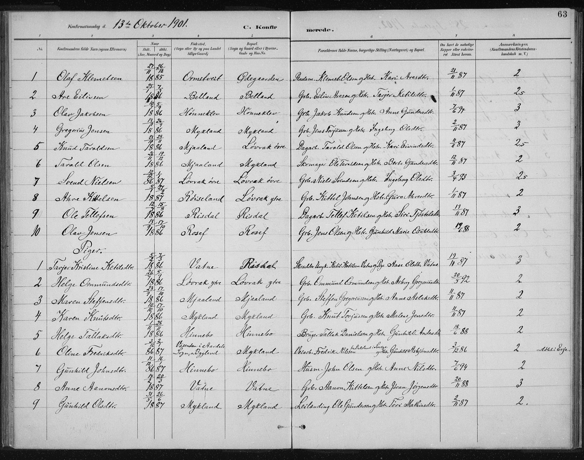 Herefoss sokneprestkontor, AV/SAK-1111-0019/F/Fa/Fac/L0002: Parish register (official) no. A 2, 1887-1915, p. 63
