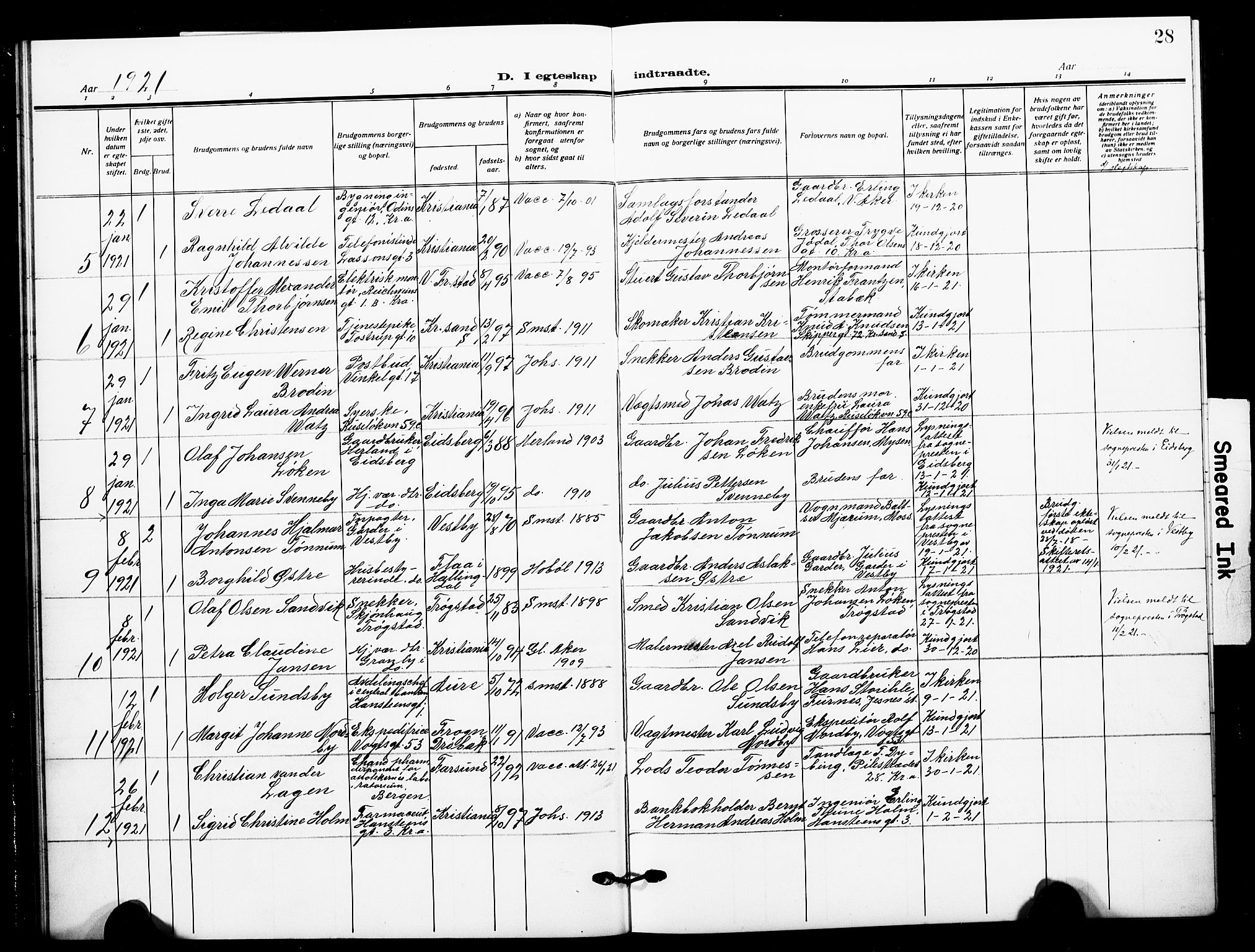 Johannes prestekontor Kirkebøker, AV/SAO-A-10852/F/Fa/L0013: Parish register (official) no. 13, 1919-1930, p. 28