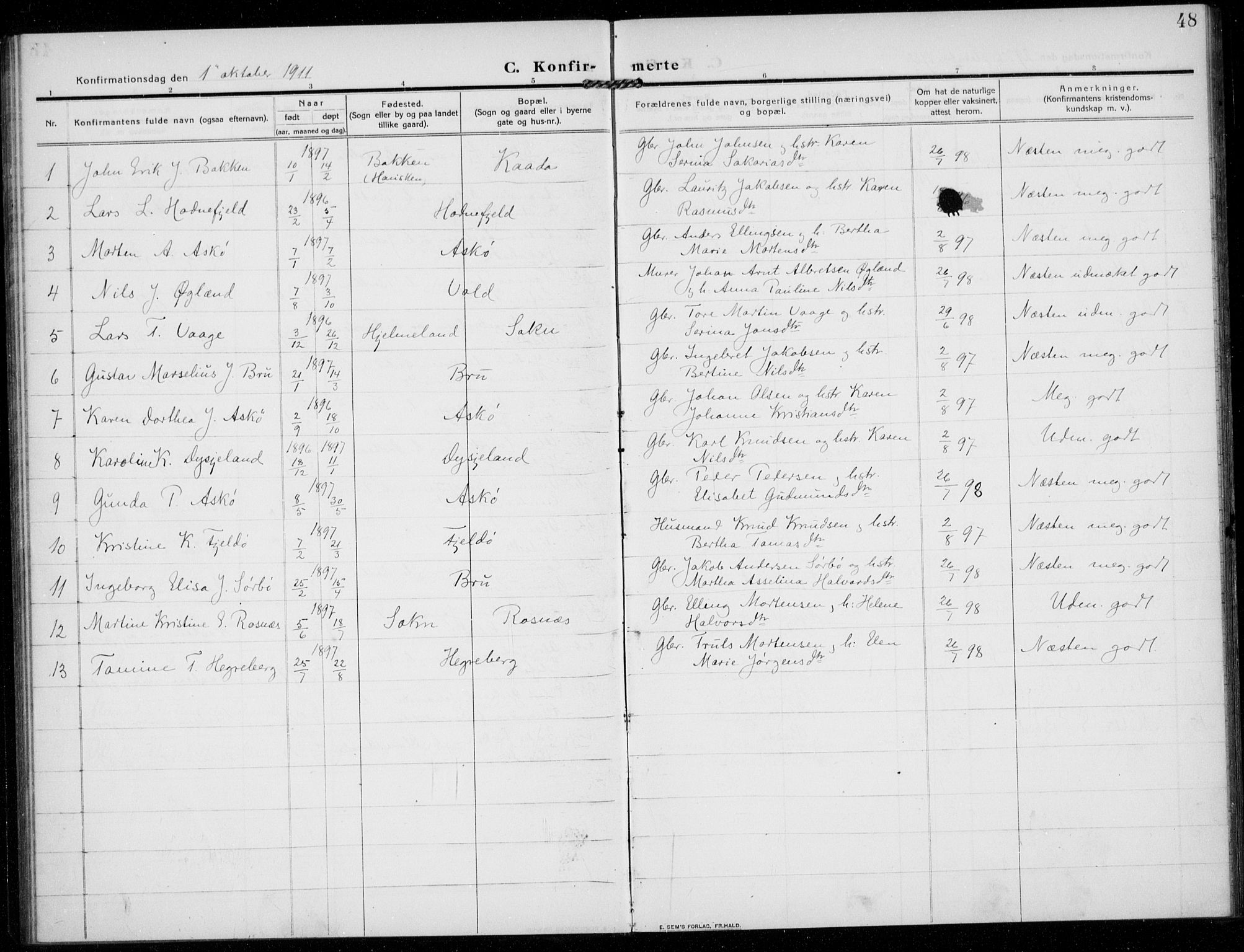 Rennesøy sokneprestkontor, AV/SAST-A -101827/H/Ha/Haa/L0017: Parish register (official) no. A 17, 1908-1926, p. 48