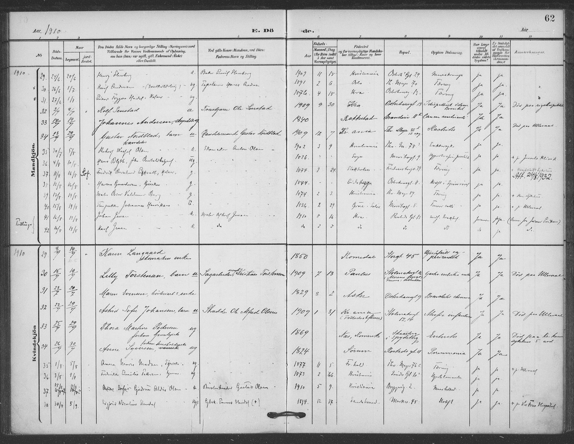 Jakob prestekontor Kirkebøker, AV/SAO-A-10850/F/Fa/L0011: Parish register (official) no. 11, 1906-1920, p. 62