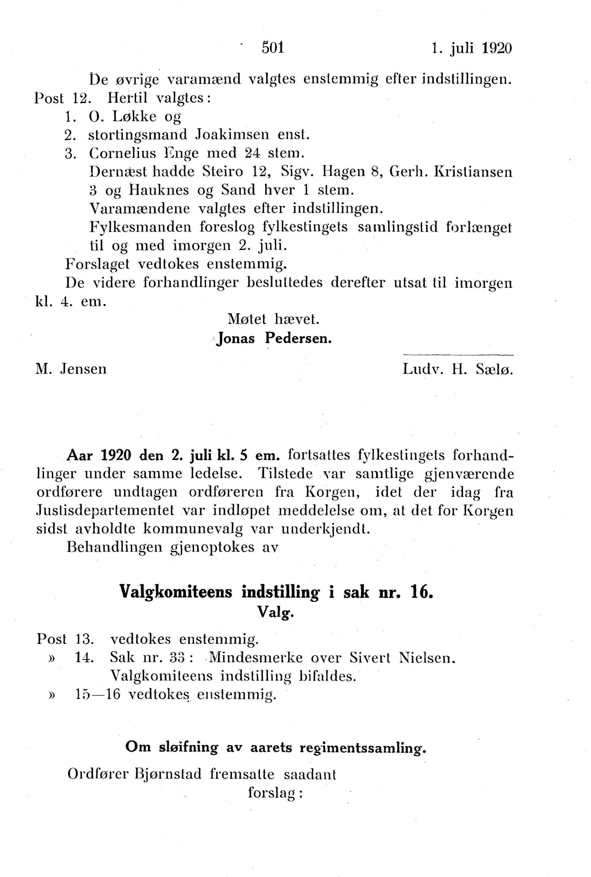 Nordland Fylkeskommune. Fylkestinget, AIN/NFK-17/176/A/Ac/L0043: Fylkestingsforhandlinger 1920, 1920, p. 501