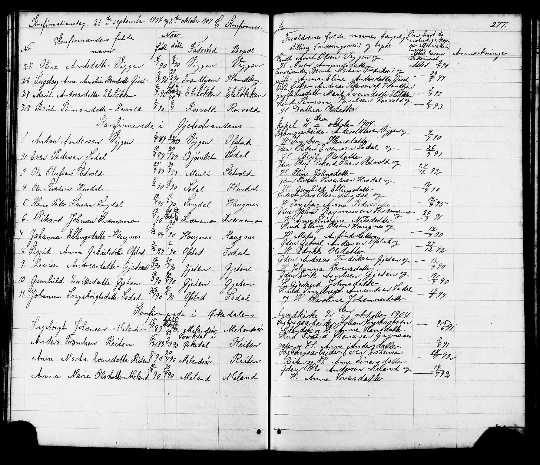 Ministerialprotokoller, klokkerbøker og fødselsregistre - Sør-Trøndelag, SAT/A-1456/665/L0777: Parish register (copy) no. 665C02, 1867-1915, p. 277