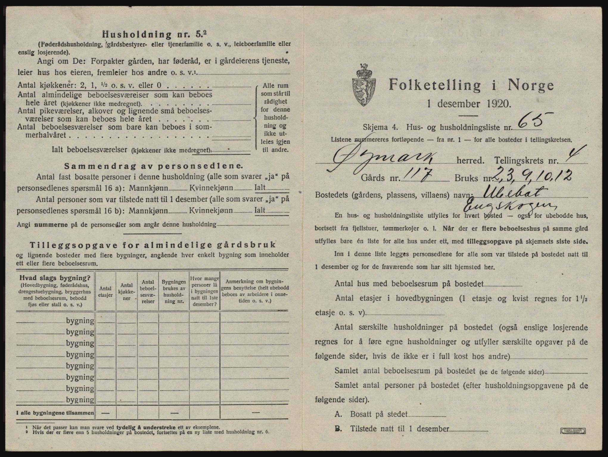 SAO, 1920 census for Øymark, 1920, p. 535