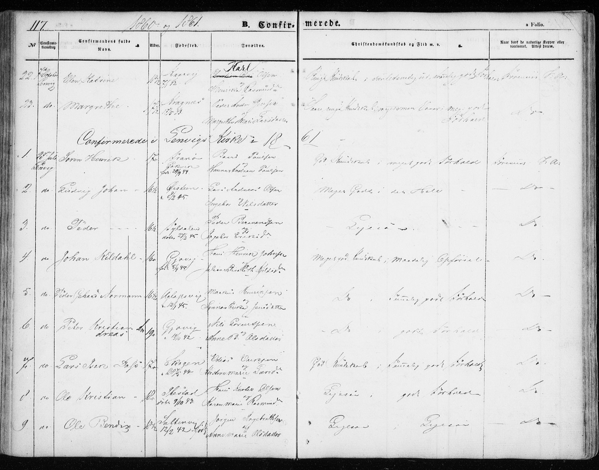 Lenvik sokneprestembete, SATØ/S-1310/H/Ha/Haa/L0007kirke: Parish register (official) no. 7, 1855-1865, p. 117