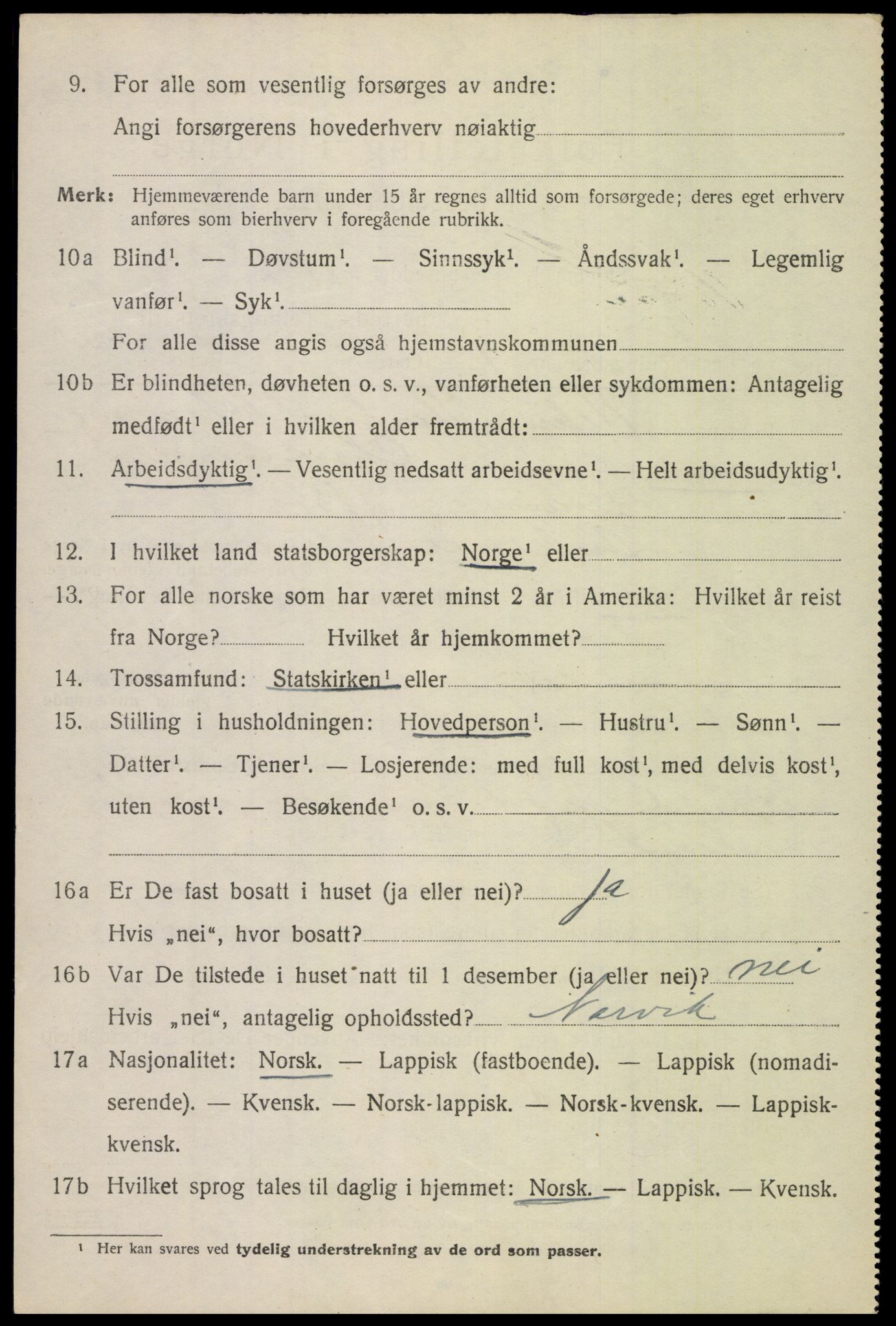 SAT, 1920 census for Vågan, 1920, p. 5030