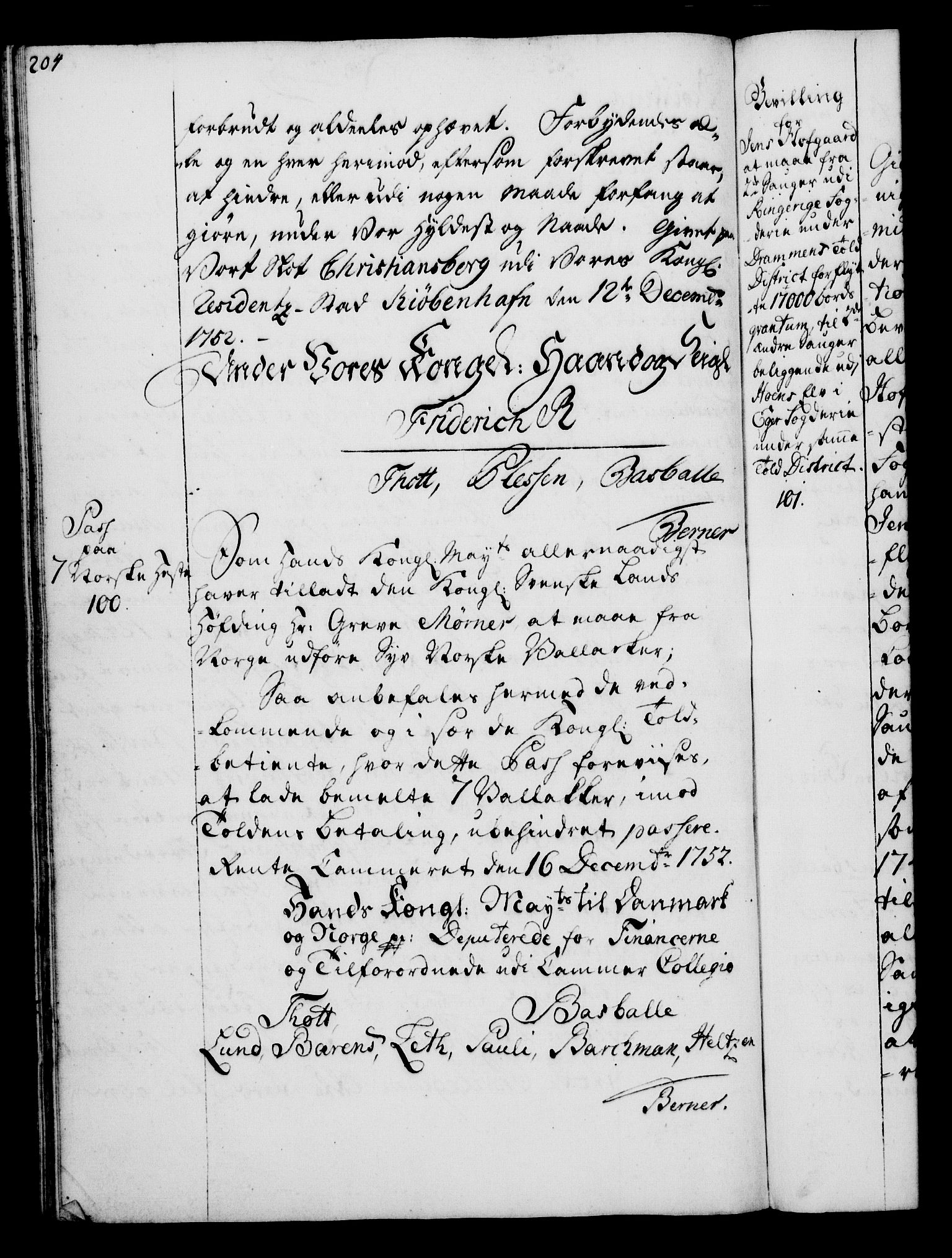 Rentekammeret, Kammerkanselliet, AV/RA-EA-3111/G/Gg/Gga/L0006: Norsk ekspedisjonsprotokoll med register (merket RK 53.6), 1749-1759, p. 204