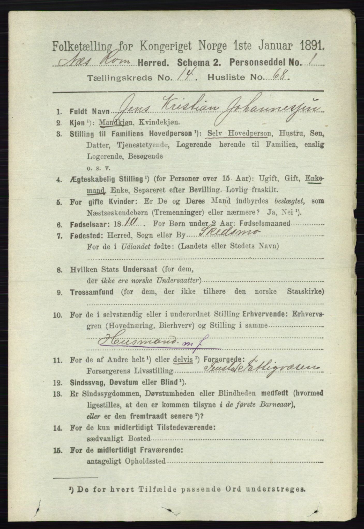 RA, 1891 census for 0236 Nes, 1891, p. 8870