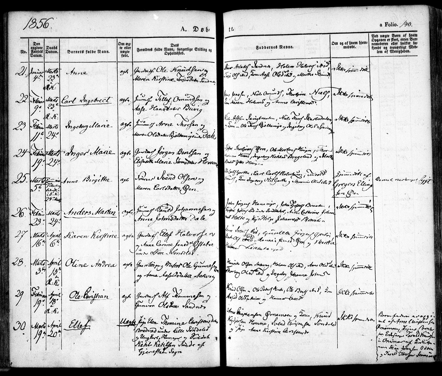 Søndeled sokneprestkontor, SAK/1111-0038/F/Fa/L0002: Parish register (official) no. A 2, 1839-1860, p. 140