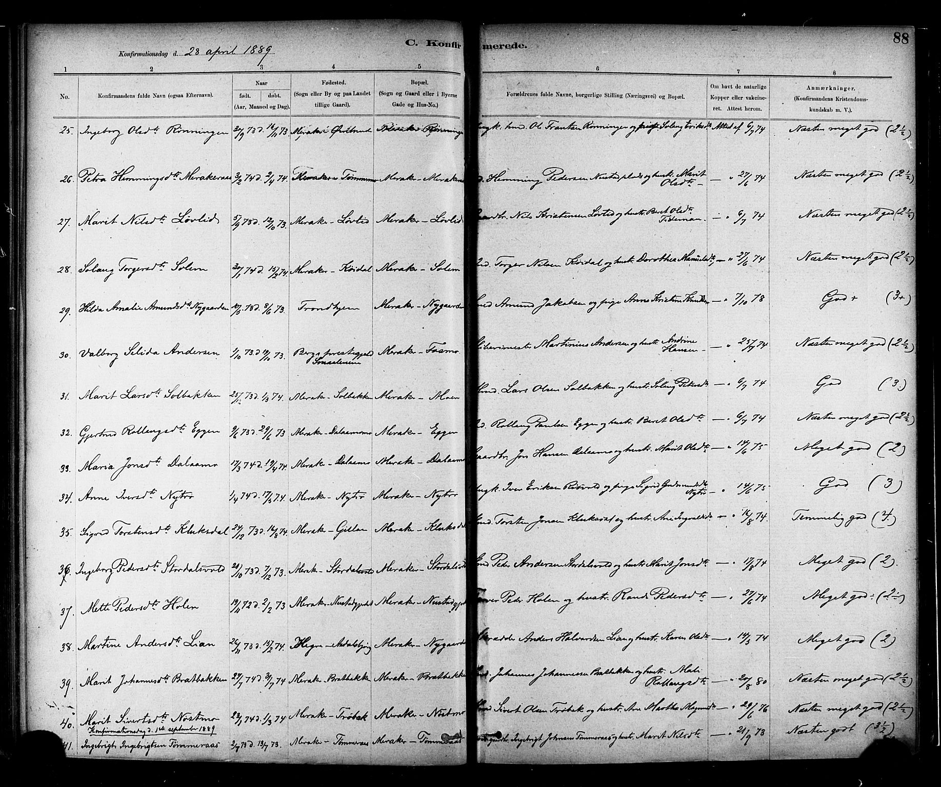 Ministerialprotokoller, klokkerbøker og fødselsregistre - Nord-Trøndelag, AV/SAT-A-1458/706/L0047: Parish register (official) no. 706A03, 1878-1892, p. 88