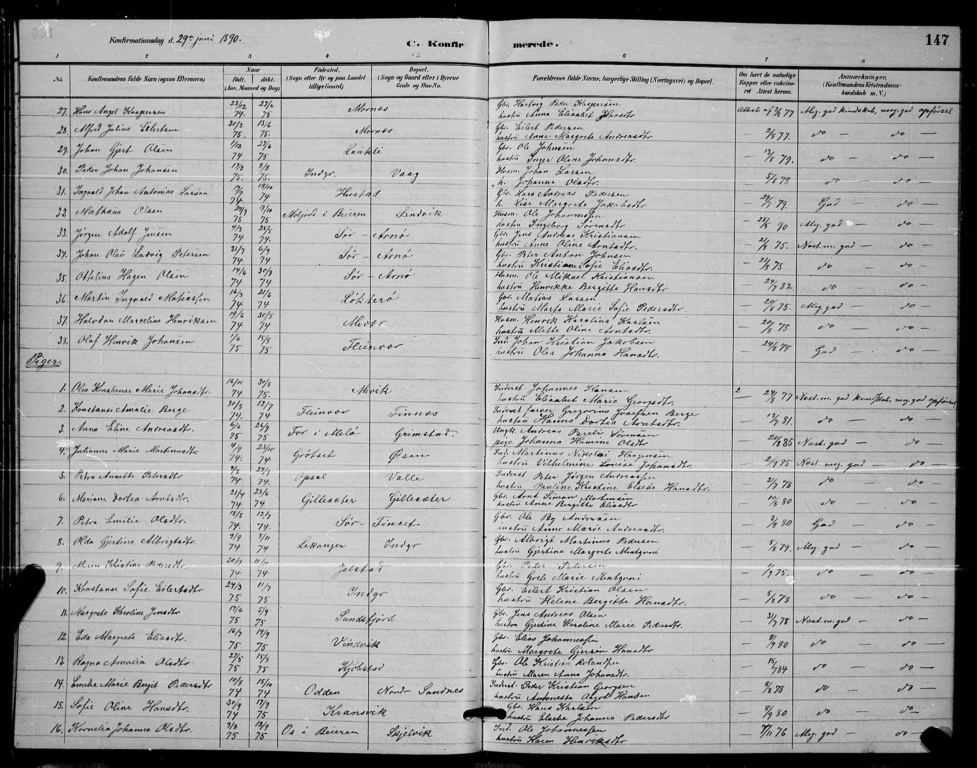 Ministerialprotokoller, klokkerbøker og fødselsregistre - Nordland, AV/SAT-A-1459/805/L0108: Parish register (copy) no. 805C04, 1885-1899, p. 147