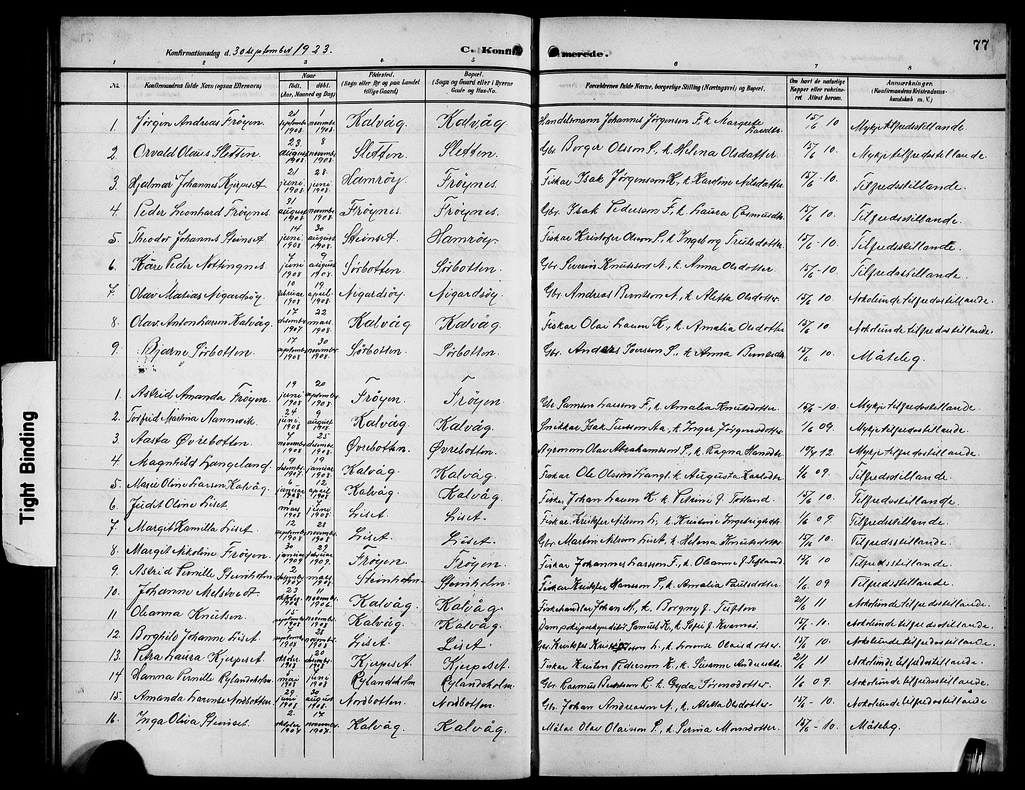 Bremanger sokneprestembete, SAB/A-82201/H/Hab/Habb/L0001: Parish register (copy) no. B 1, 1906-1925, p. 77
