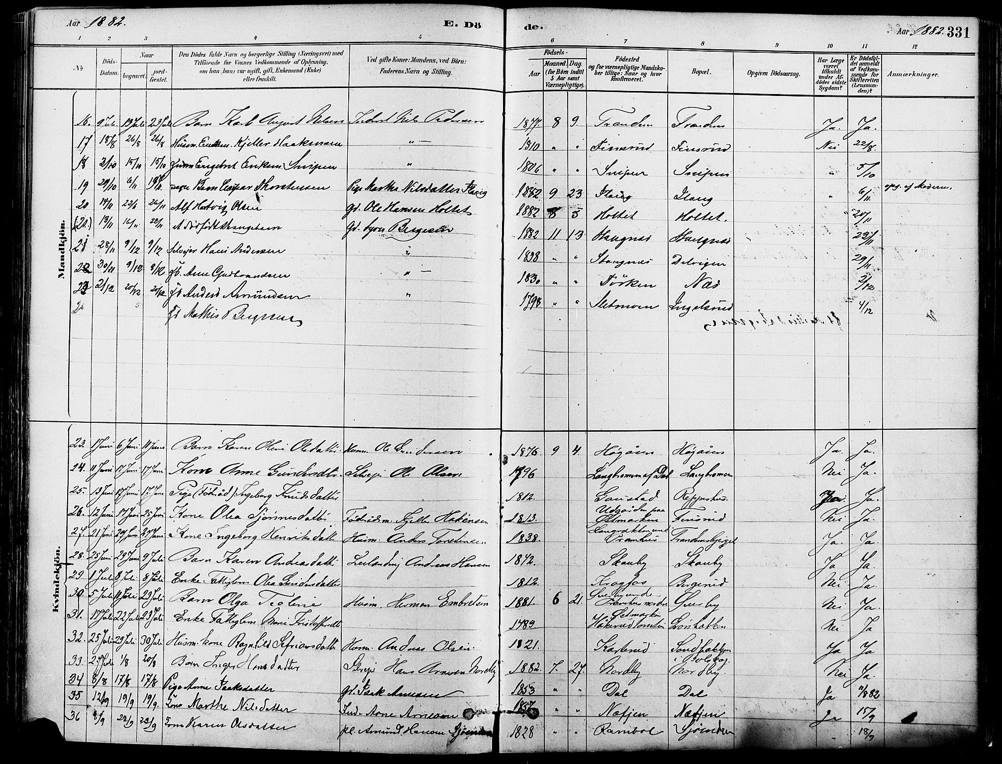 Eidskog prestekontor, AV/SAH-PREST-026/H/Ha/Haa/L0003: Parish register (official) no. 3, 1879-1892, p. 331