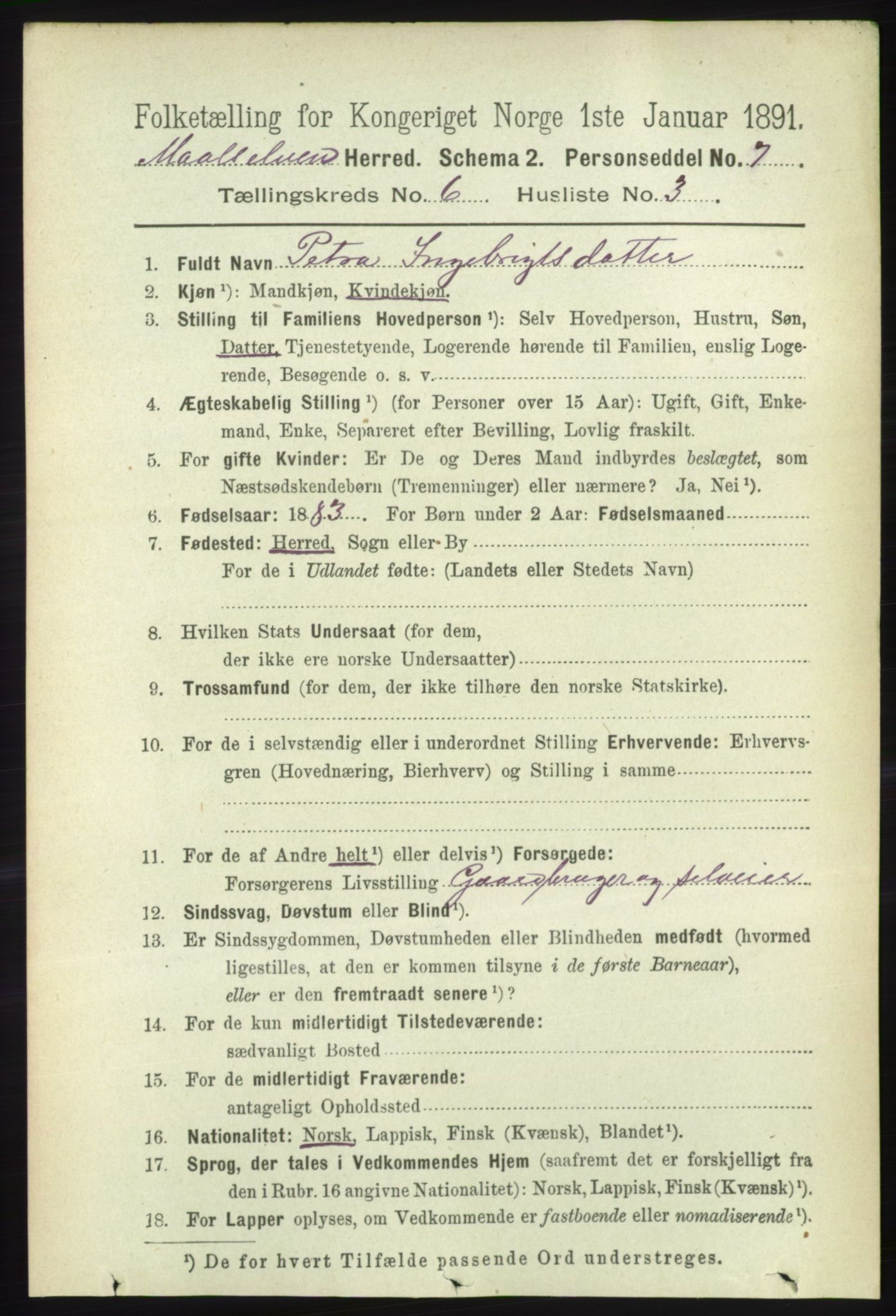 RA, 1891 census for 1924 Målselv, 1891, p. 2057