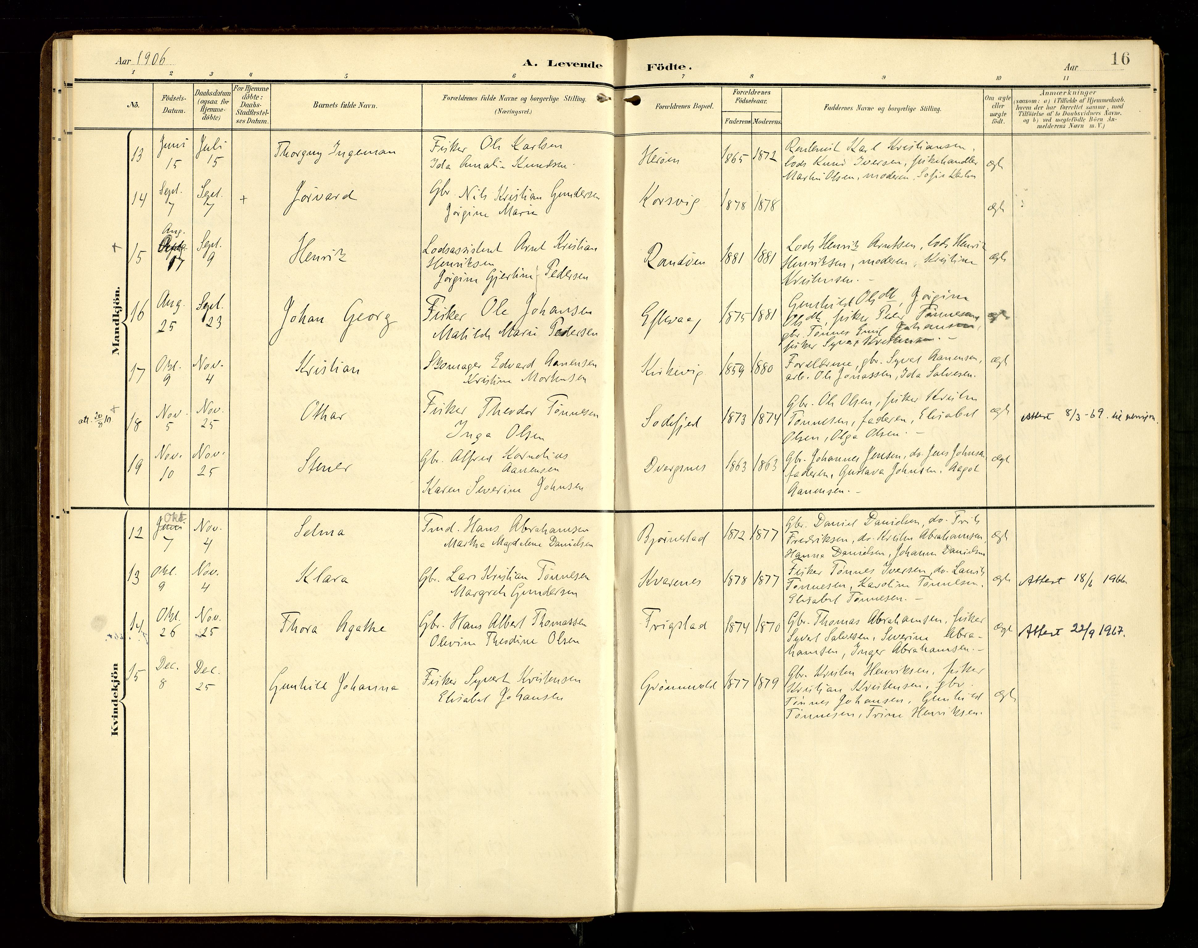 Oddernes sokneprestkontor, AV/SAK-1111-0033/F/Fa/Fab/L0003: Parish register (official) no. A 3, 1903-1916, p. 16