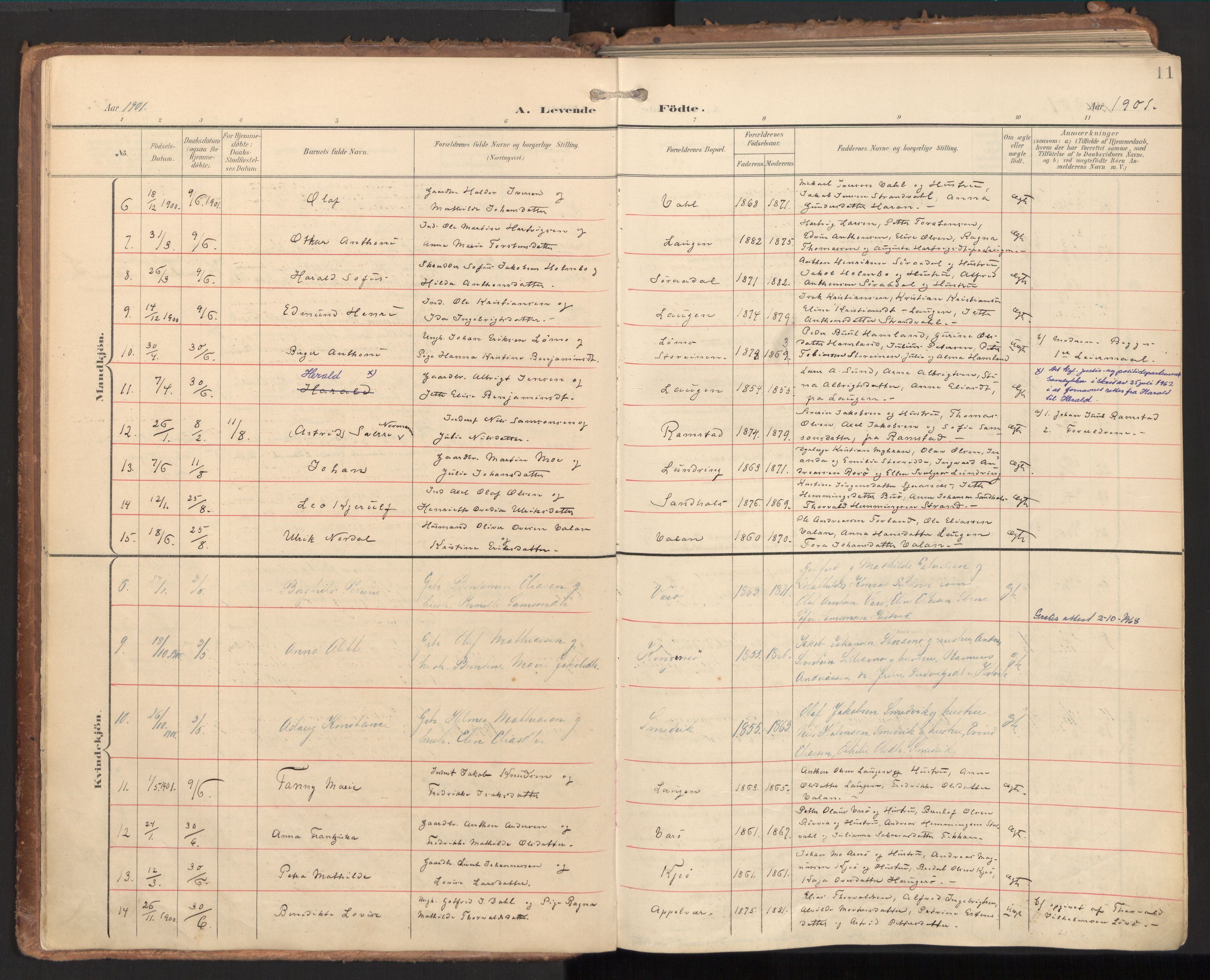 Ministerialprotokoller, klokkerbøker og fødselsregistre - Nord-Trøndelag, SAT/A-1458/784/L0677: Parish register (official) no. 784A12, 1900-1920, p. 11