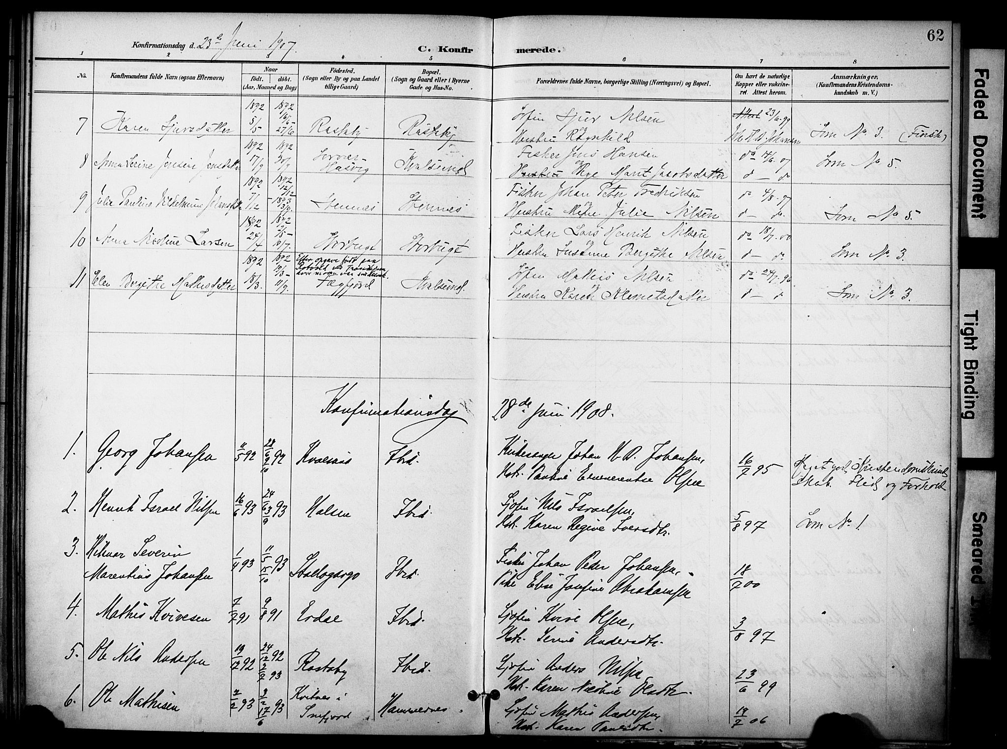 Hammerfest sokneprestkontor, SATØ/S-1347/H/Ha/L0012.kirke: Parish register (official) no. 12, 1898-1908, p. 62