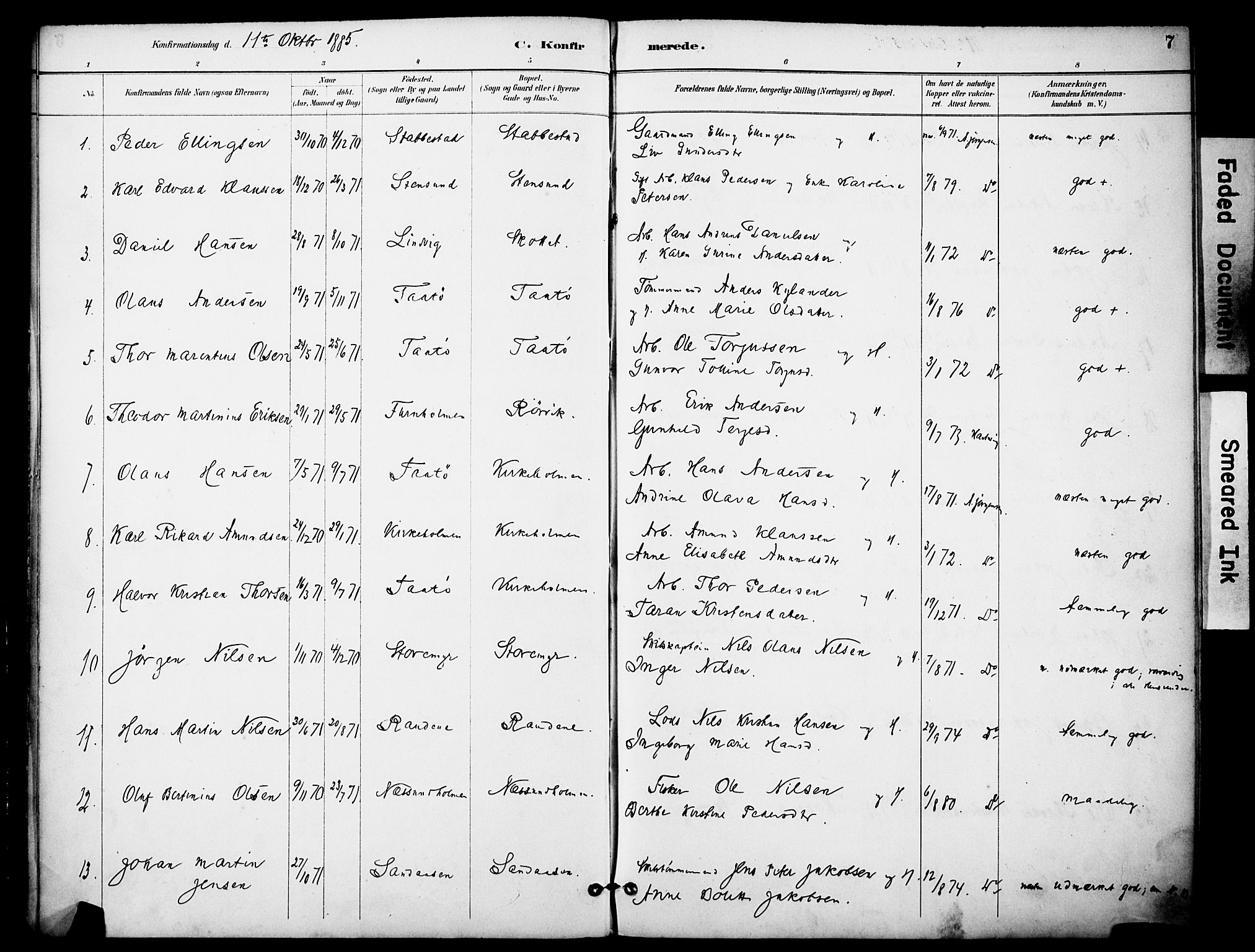 Skåtøy kirkebøker, SAKO/A-304/F/Fa/L0003: Parish register (official) no. I 3, 1884-1899, p. 7