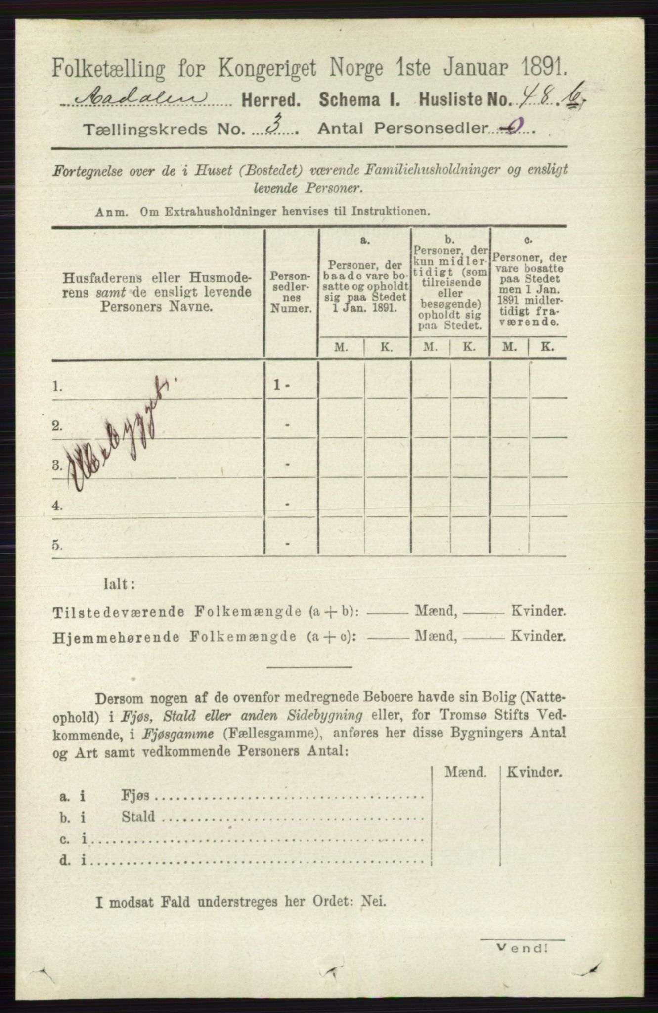 RA, 1891 census for 0614 Ådal, 1891, p. 1013