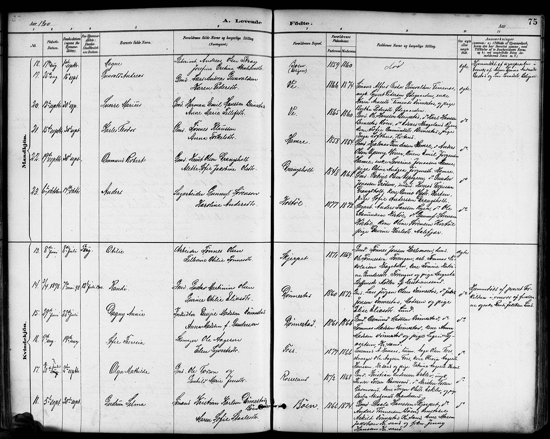 Tveit sokneprestkontor, AV/SAK-1111-0043/F/Fb/L0004: Parish register (copy) no. B 4, 1887-1914, p. 75