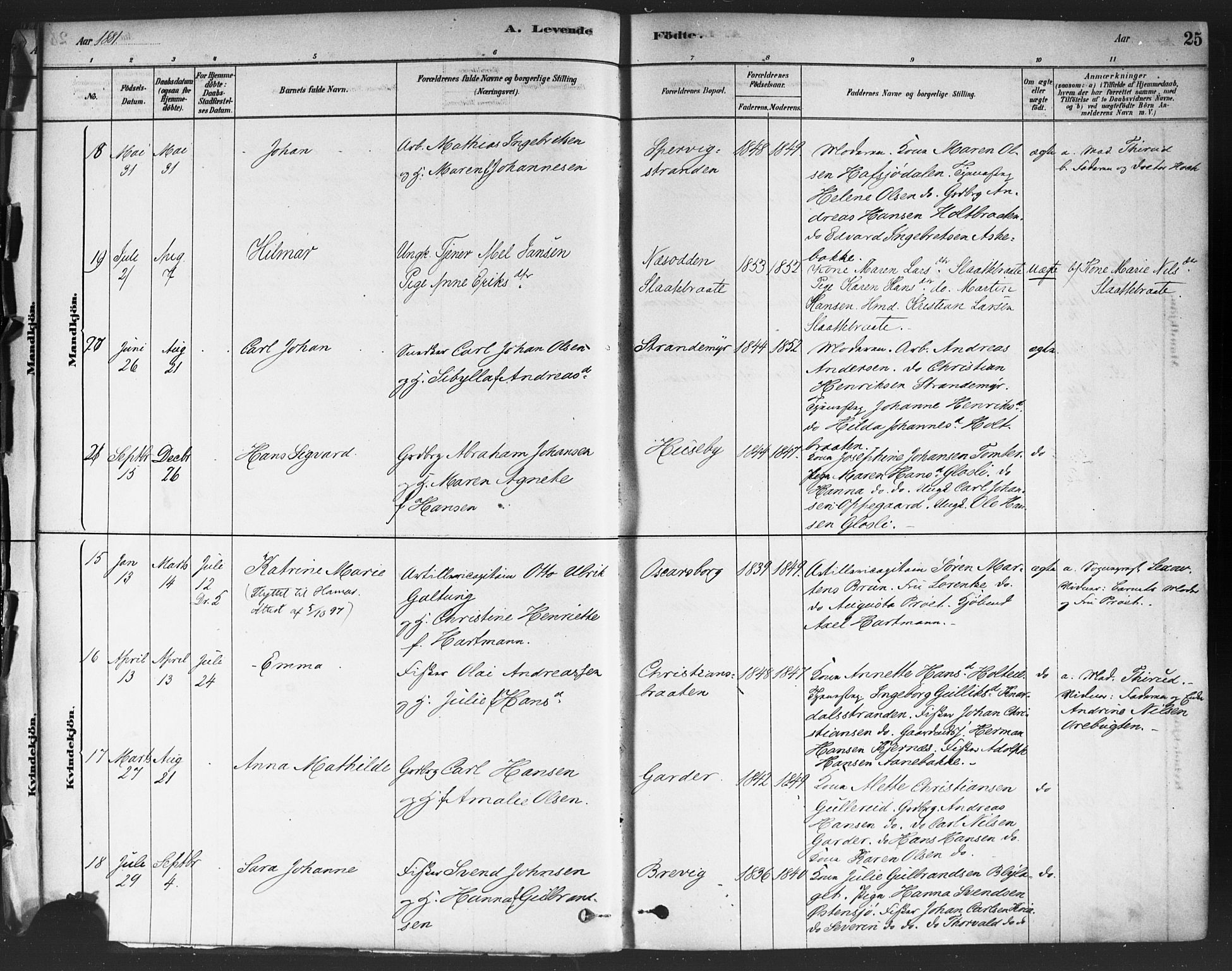 Drøbak prestekontor Kirkebøker, SAO/A-10142a/F/Fc/L0002: Parish register (official) no. III 2, 1878-1891, p. 25