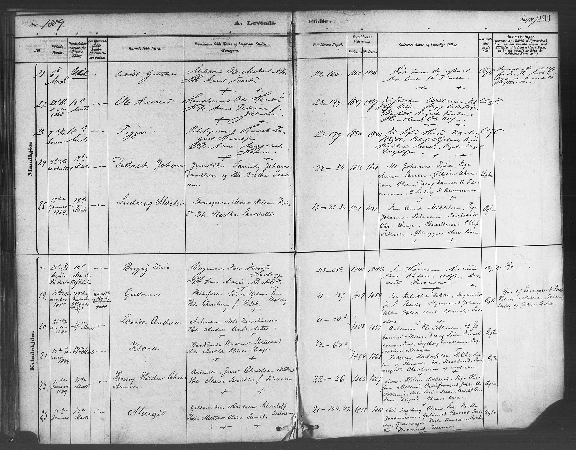 Korskirken sokneprestembete, AV/SAB-A-76101/H/Haa/L0021: Parish register (official) no. B 7, 1878-1889, p. 291