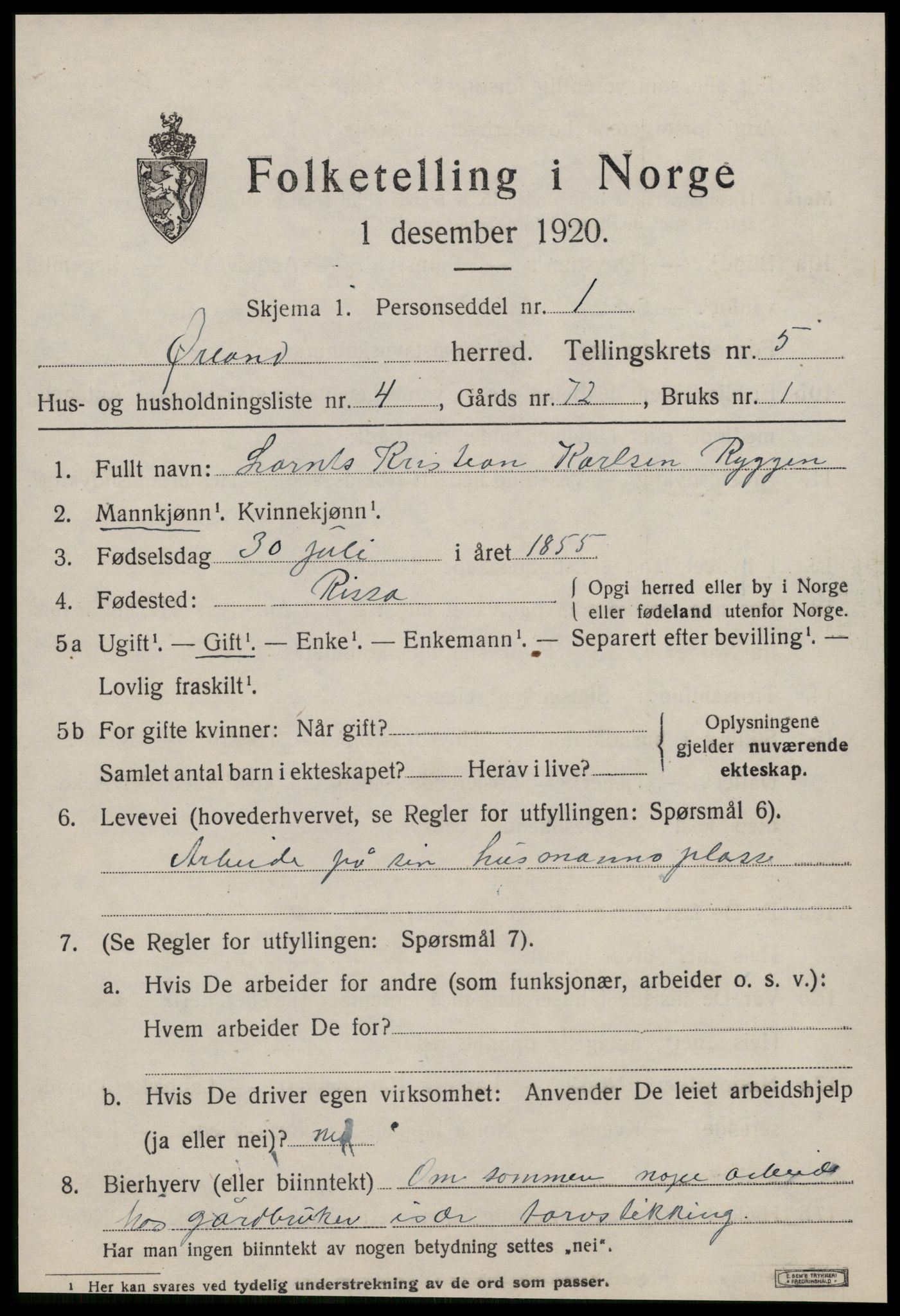 SAT, 1920 census for Ørland, 1920, p. 4511