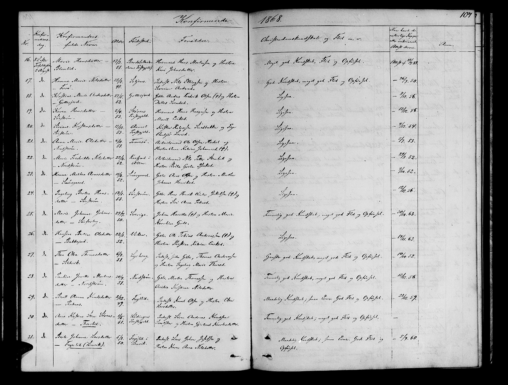 Tranøy sokneprestkontor, AV/SATØ-S-1313/I/Ia/Iab/L0021klokker: Parish register (copy) no. 21, 1861-1886, p. 107