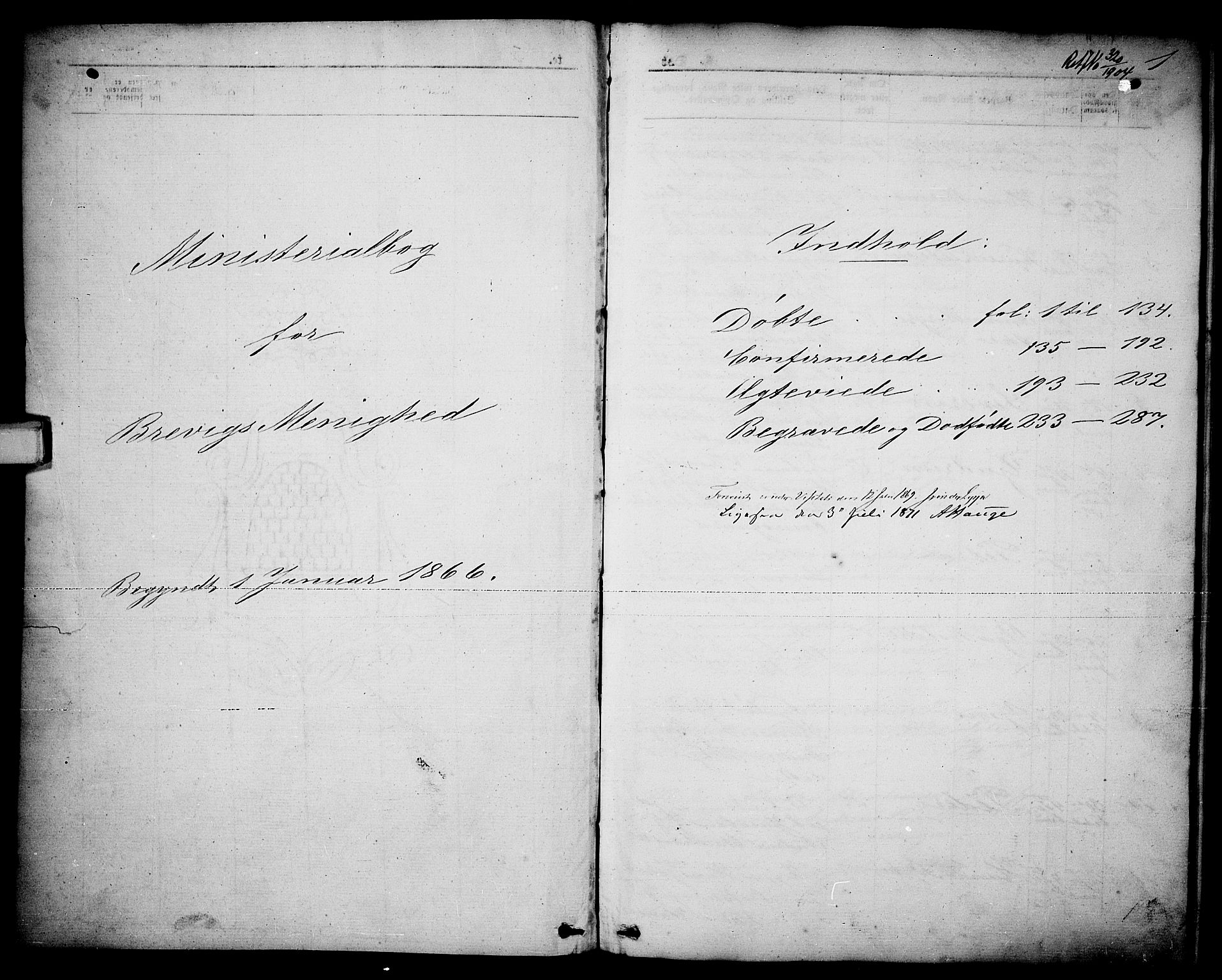 Brevik kirkebøker, AV/SAKO-A-255/G/Ga/L0003: Parish register (copy) no. 3, 1866-1881, p. 1