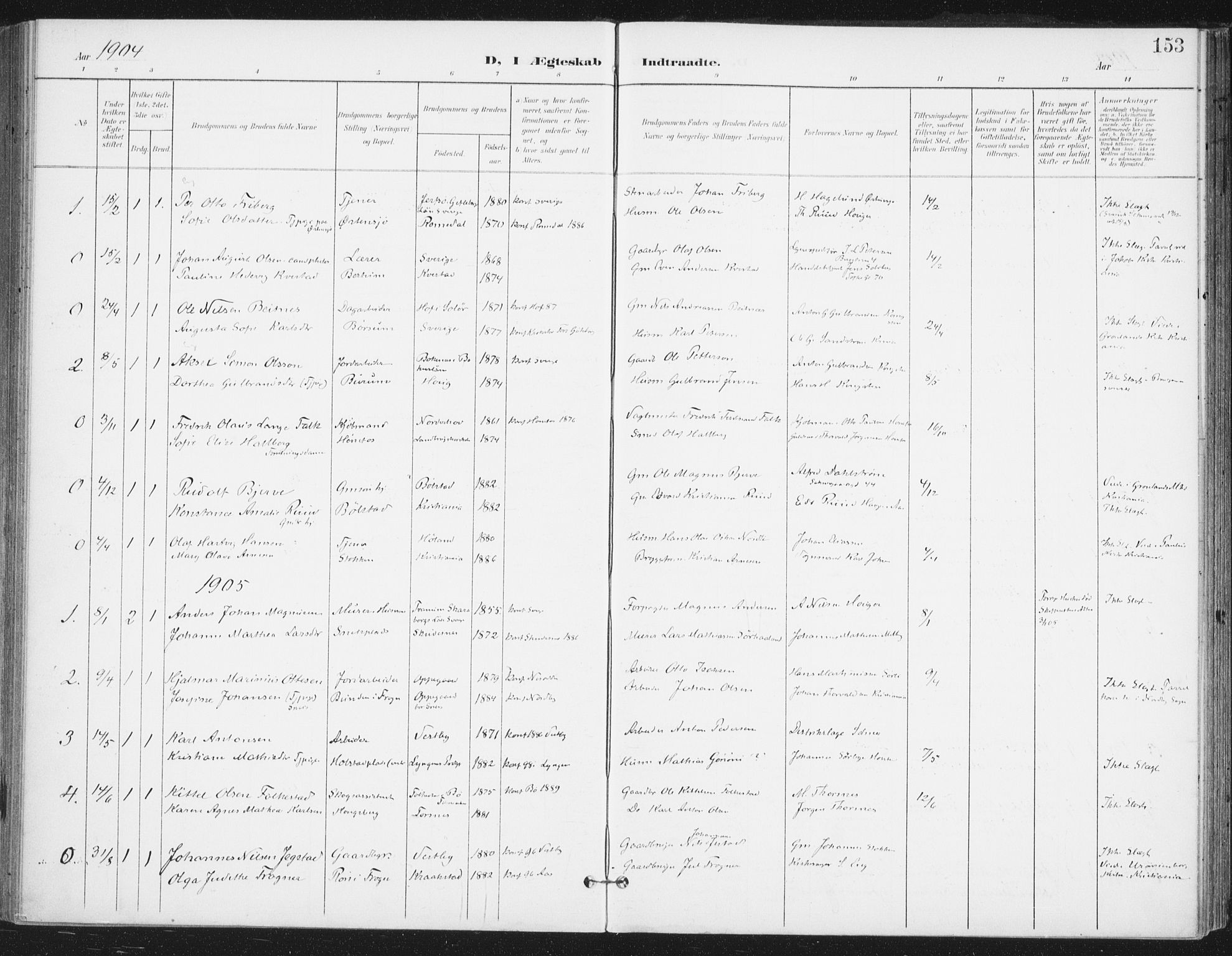 Ås prestekontor Kirkebøker, SAO/A-10894/F/Fa/L0010: Parish register (official) no. I 10, 1900-1918, p. 153