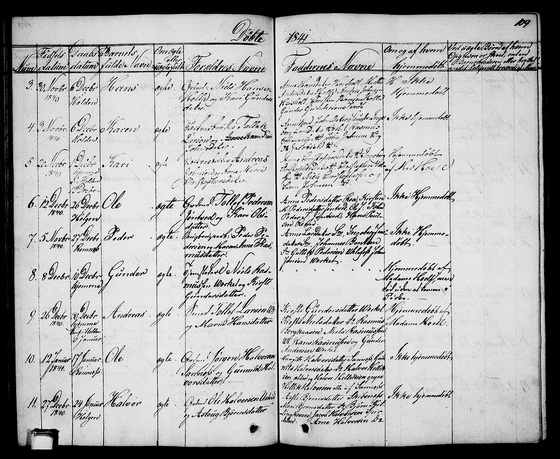 Holla kirkebøker, AV/SAKO-A-272/G/Ga/L0002: Parish register (copy) no. I 2, 1830-1848, p. 109