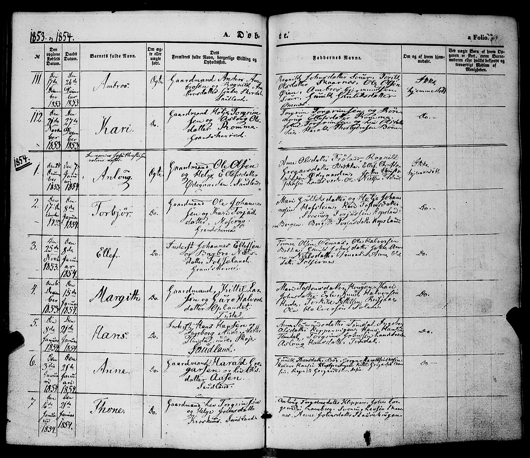 Hjartdal kirkebøker, SAKO/A-270/F/Fa/L0008: Parish register (official) no. I 8, 1844-1859, p. 64