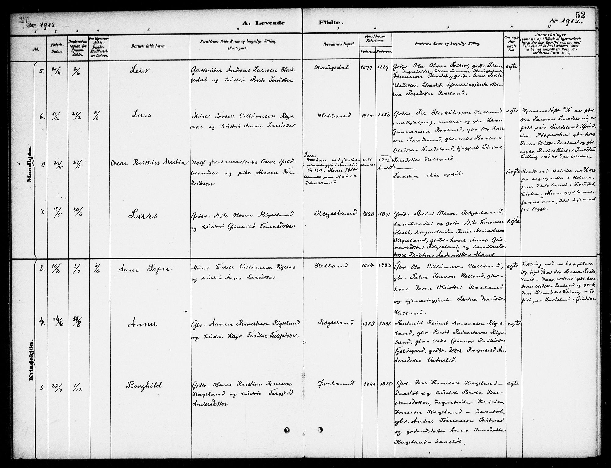 Bjelland sokneprestkontor, AV/SAK-1111-0005/F/Fa/Fab/L0004: Parish register (official) no. A 4, 1887-1920, p. 52