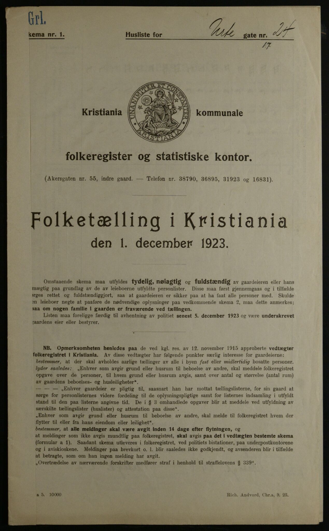 OBA, Municipal Census 1923 for Kristiania, 1923, p. 133662