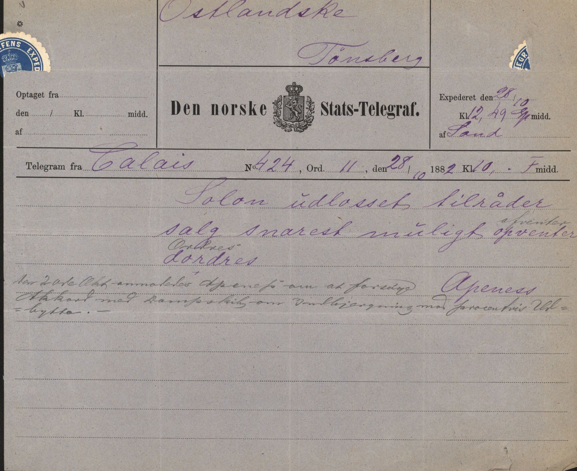 Pa 63 - Østlandske skibsassuranceforening, VEMU/A-1079/G/Ga/L0014/0011: Havaridokumenter / Agra, Anna, Jorsalfarer, Alfen, Uller, Solon, 1882, p. 150