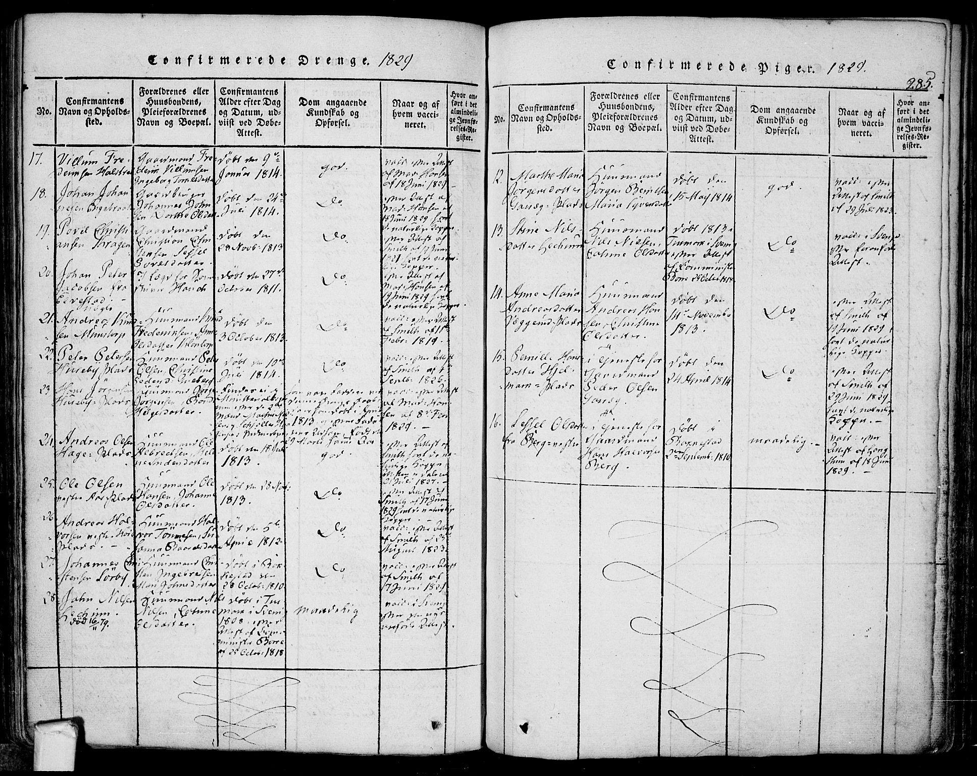 Eidsberg prestekontor Kirkebøker, AV/SAO-A-10905/F/Fa/L0007: Parish register (official) no. I 7, 1814-1832, p. 285