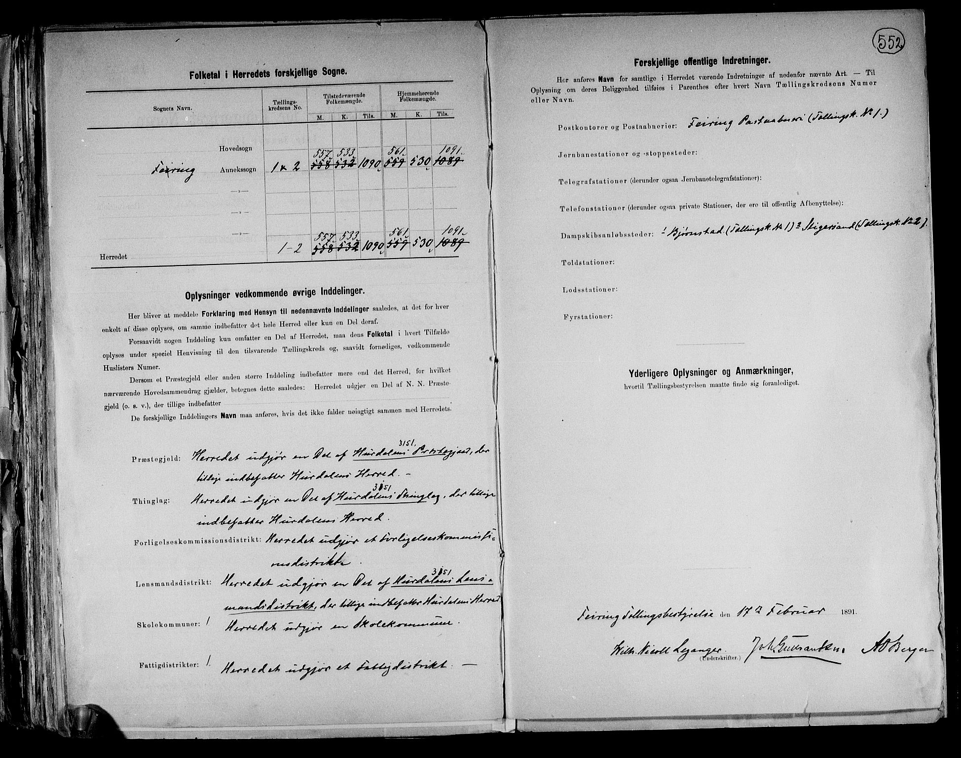 RA, 1891 census for 0240 Feiring, 1891, p. 3