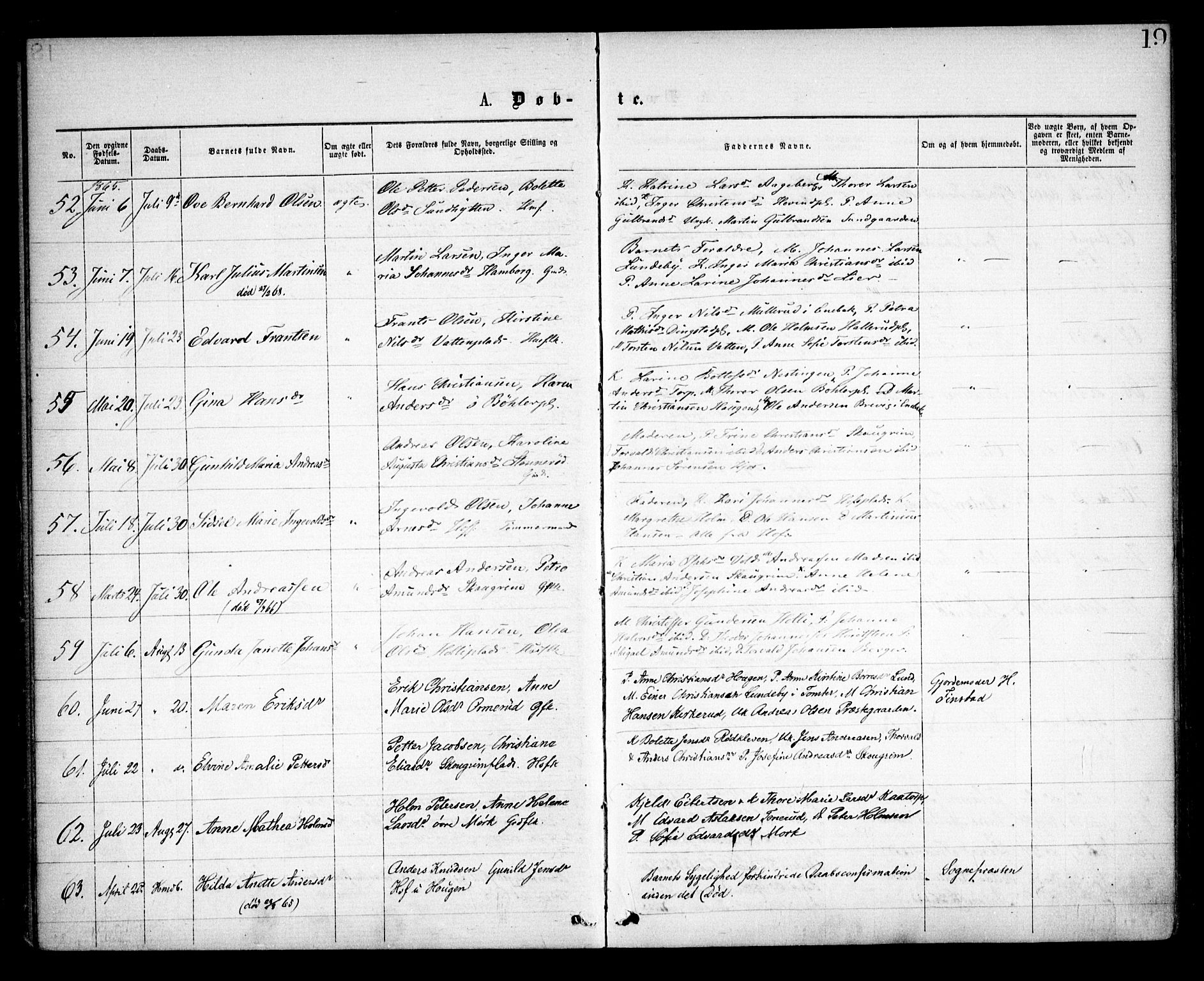 Spydeberg prestekontor Kirkebøker, AV/SAO-A-10924/F/Fa/L0006: Parish register (official) no. I 6, 1863-1874, p. 19