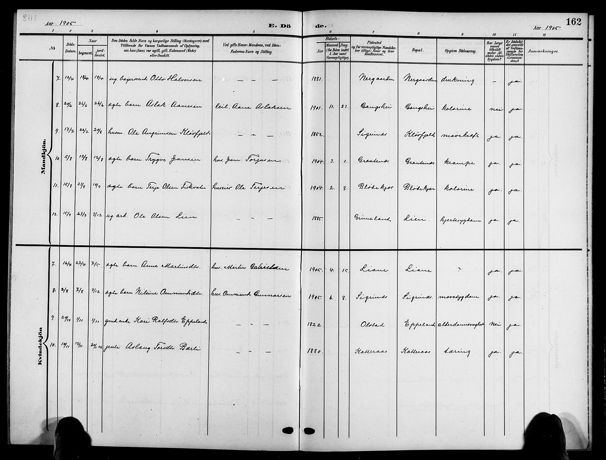Åmli sokneprestkontor, SAK/1111-0050/F/Fb/Fbc/L0005: Parish register (copy) no. B 5, 1903-1916, p. 162