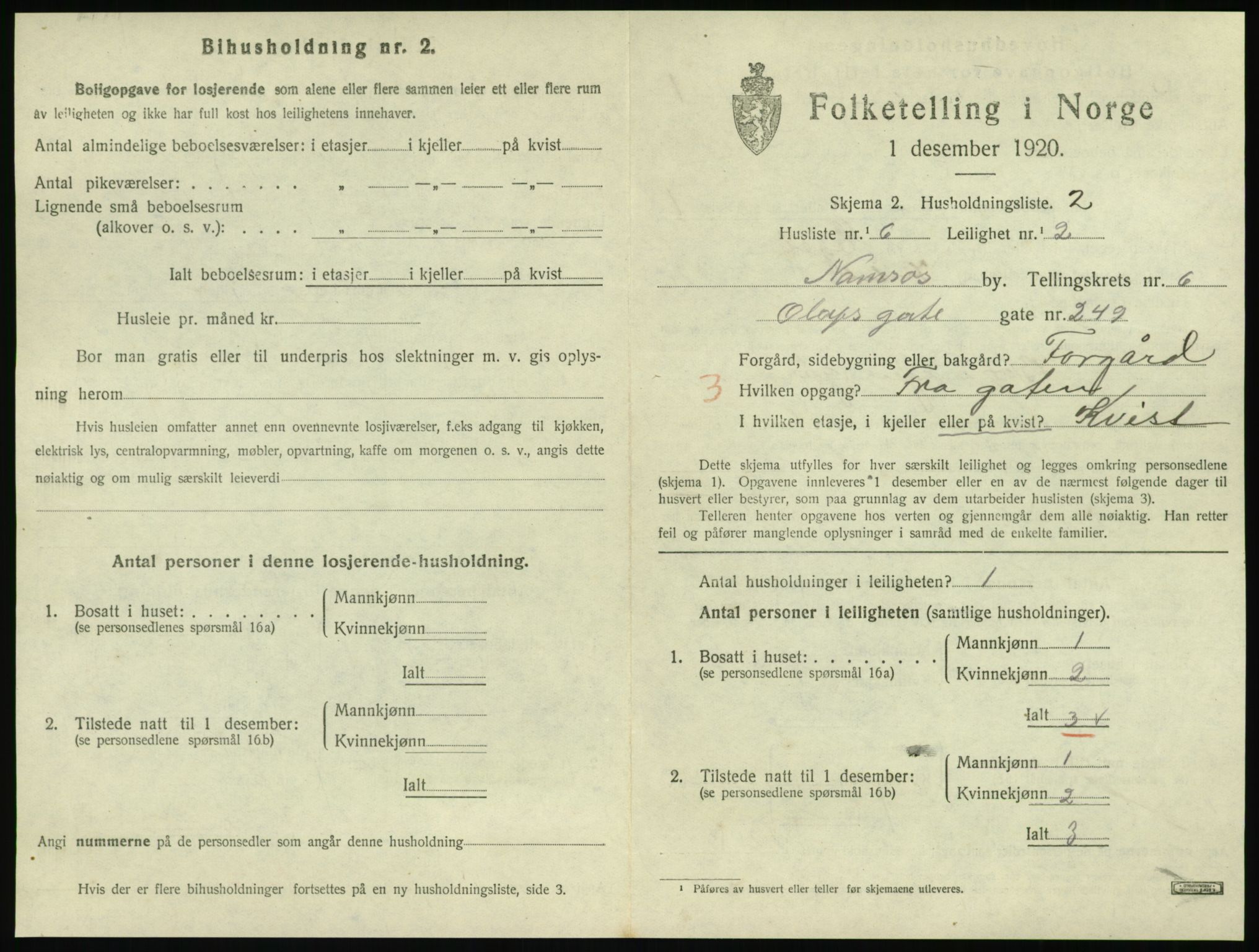 SAT, 1920 census for Namsos, 1920, p. 1787