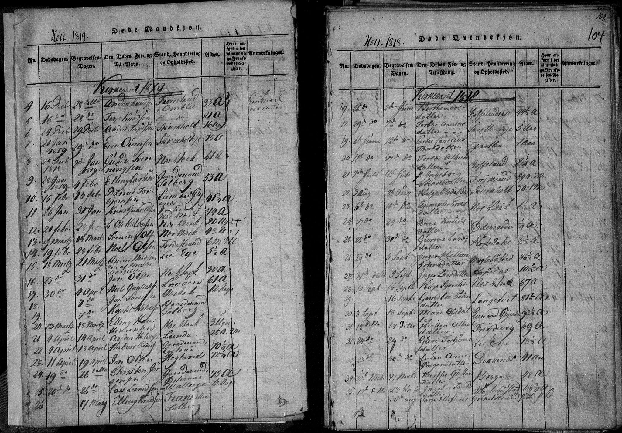 Holt sokneprestkontor, AV/SAK-1111-0021/F/Fa/L0005: Parish register (official) no. A 5, 1813-1821, p. 104