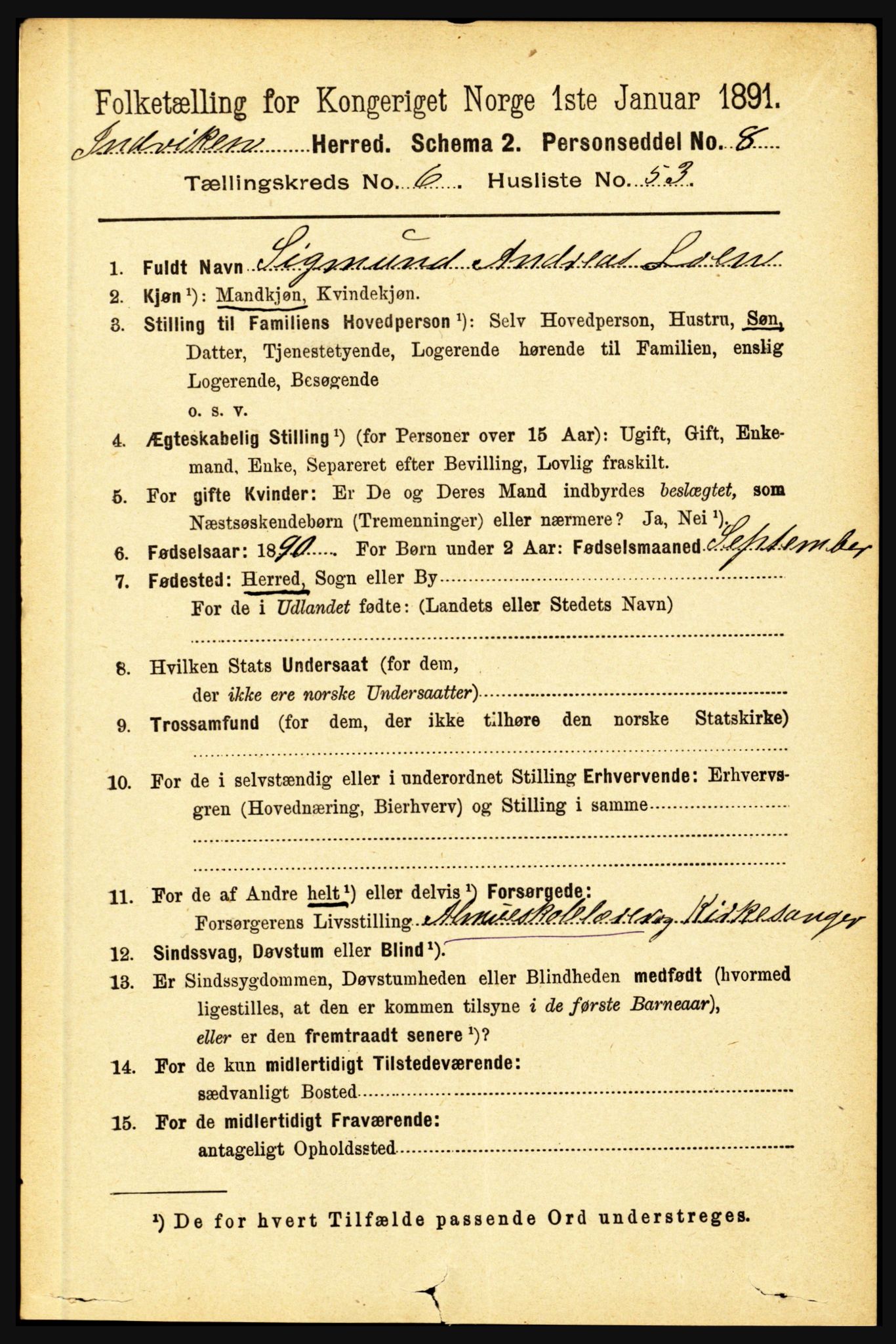 RA, 1891 census for 1447 Innvik, 1891, p. 2595